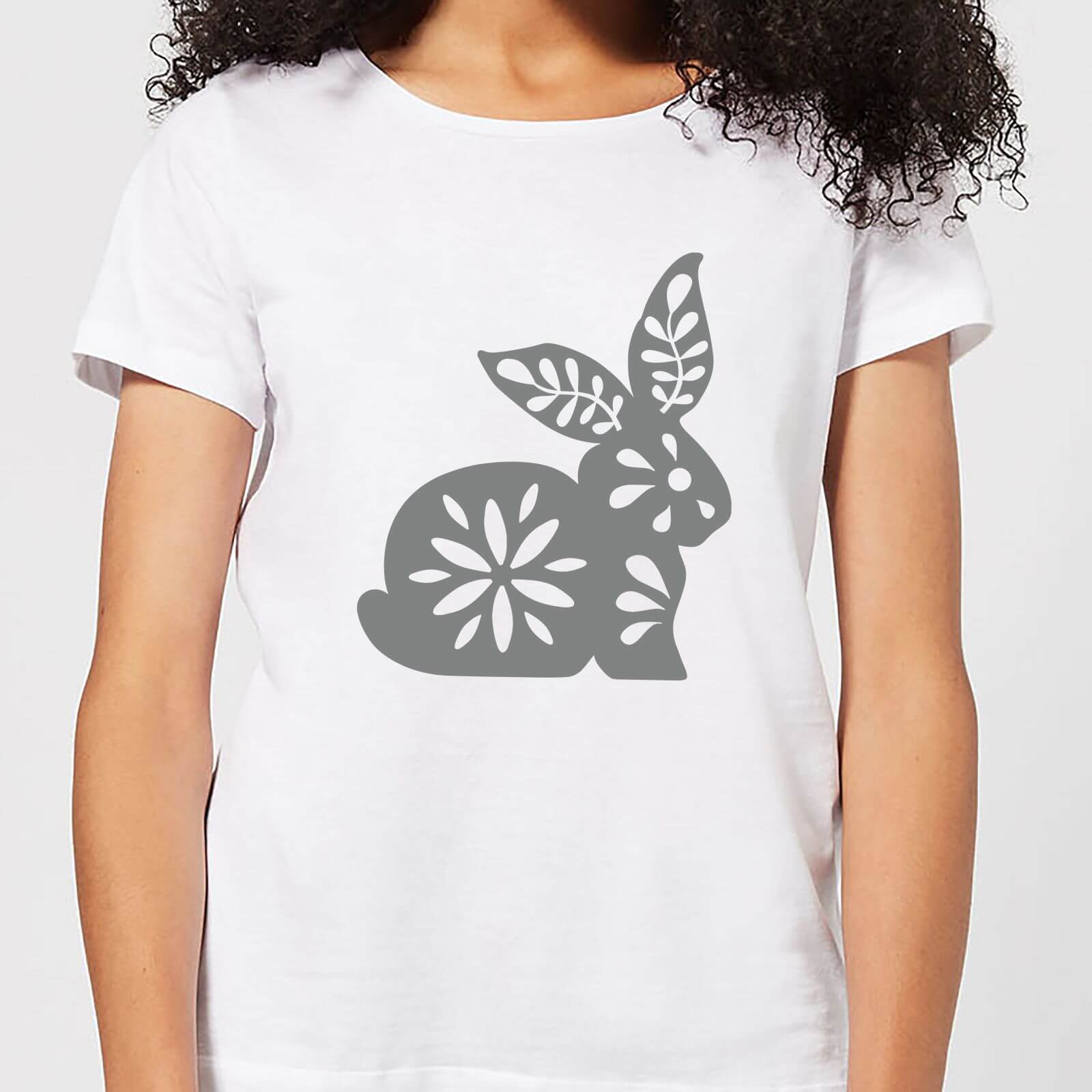 Candlelight Folk Silhouette Rabbit Cutout Women's T-Shirt - White - S - White
