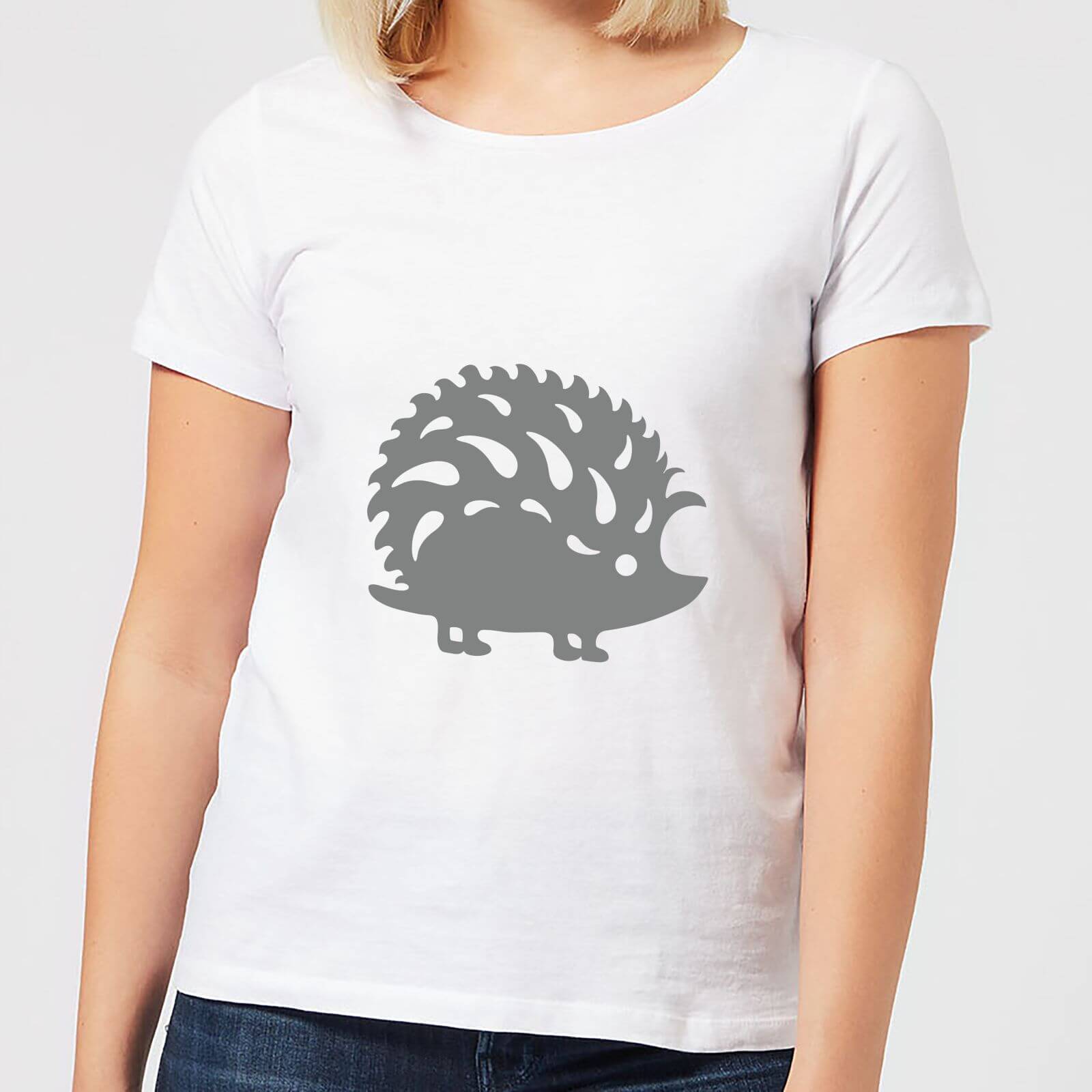 Candlelight Folk Silhouette Hedge Hog Cutout Women's T-Shirt - White - S - White