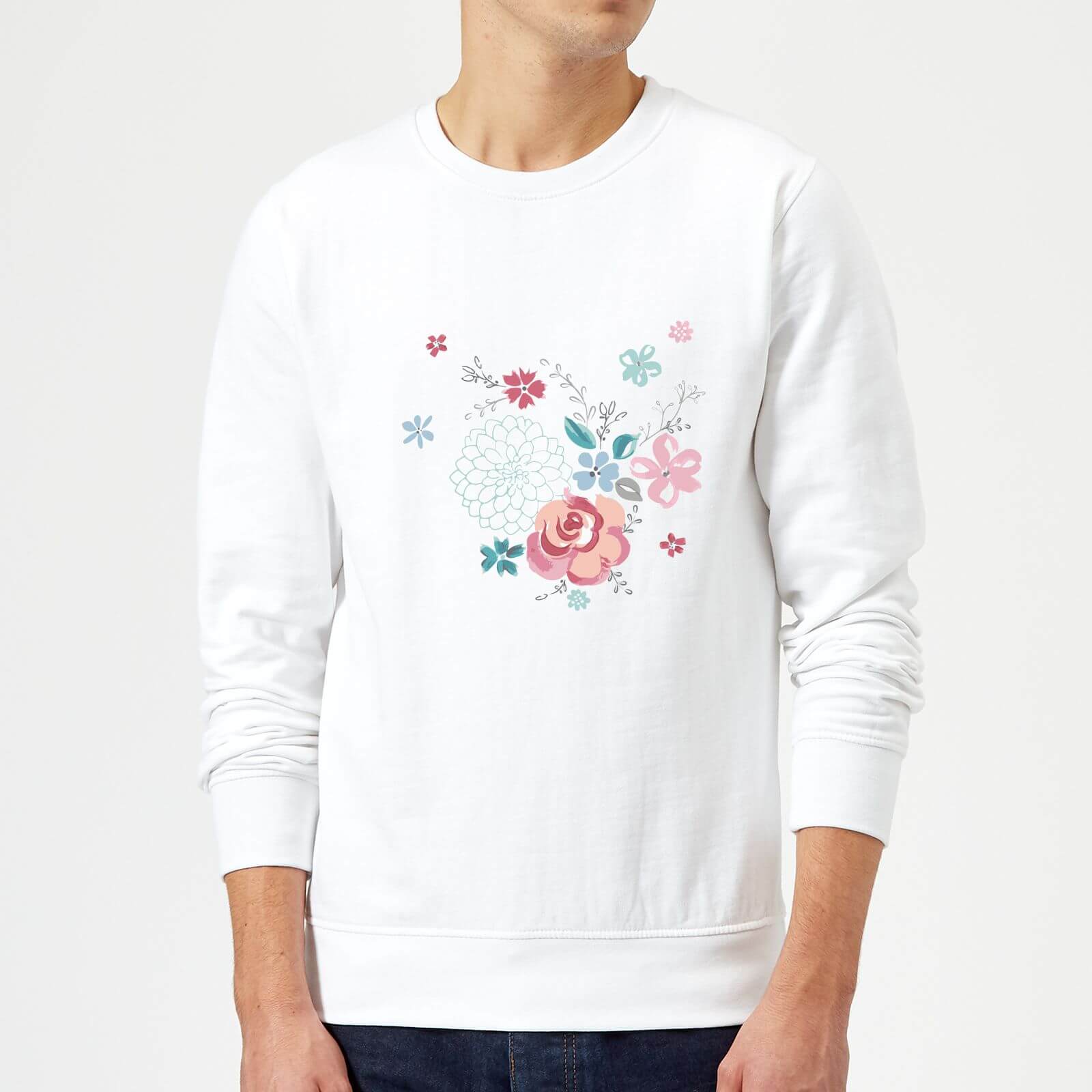 Candlelight Water Colour Flower Bouquet Sweatshirt - White - S - White