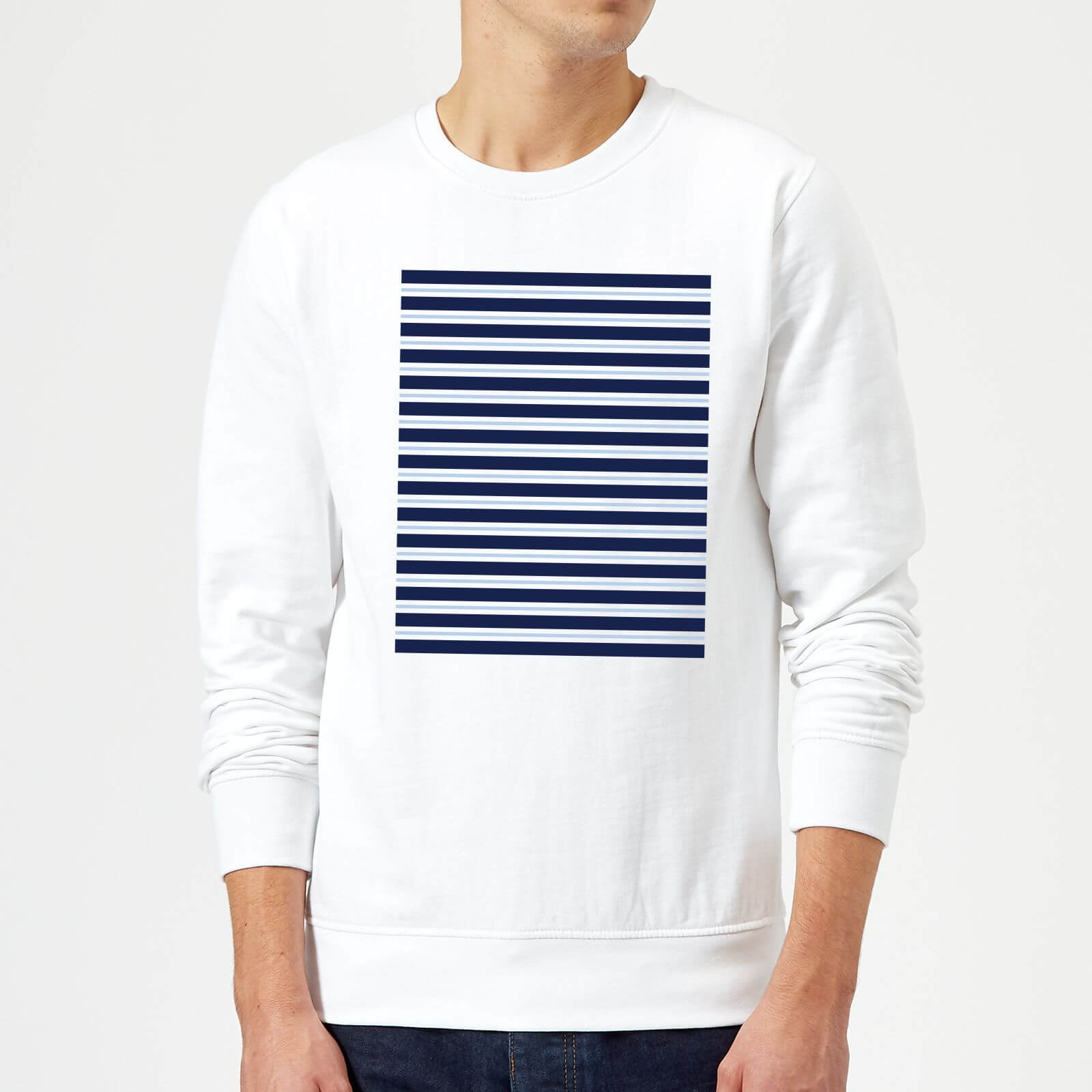 Candlelight Blue Line Pattern Sweatshirt - White - S - White