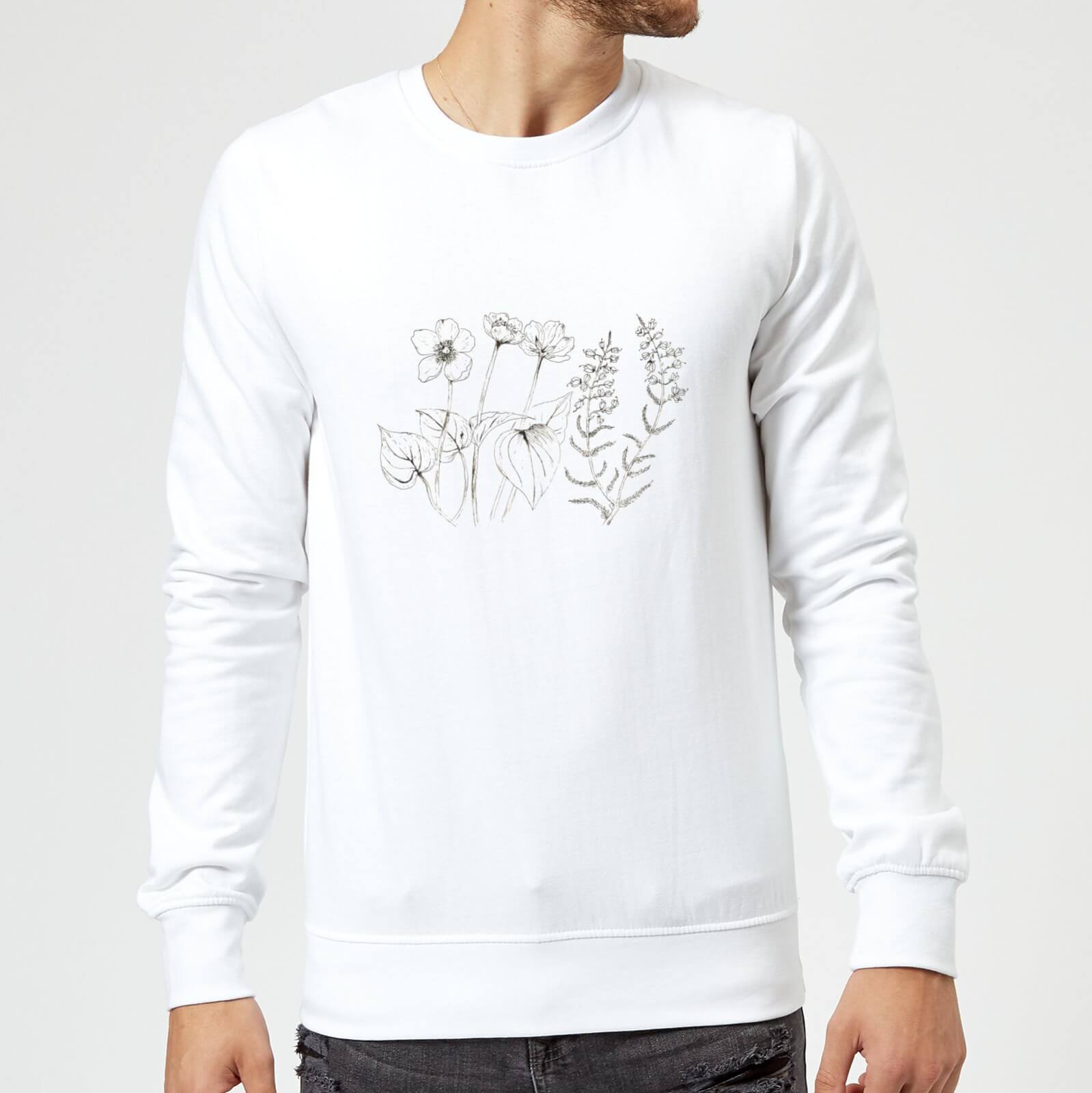 Candlelight Wild Flower Line Art Sweatshirt - White - XXL - White