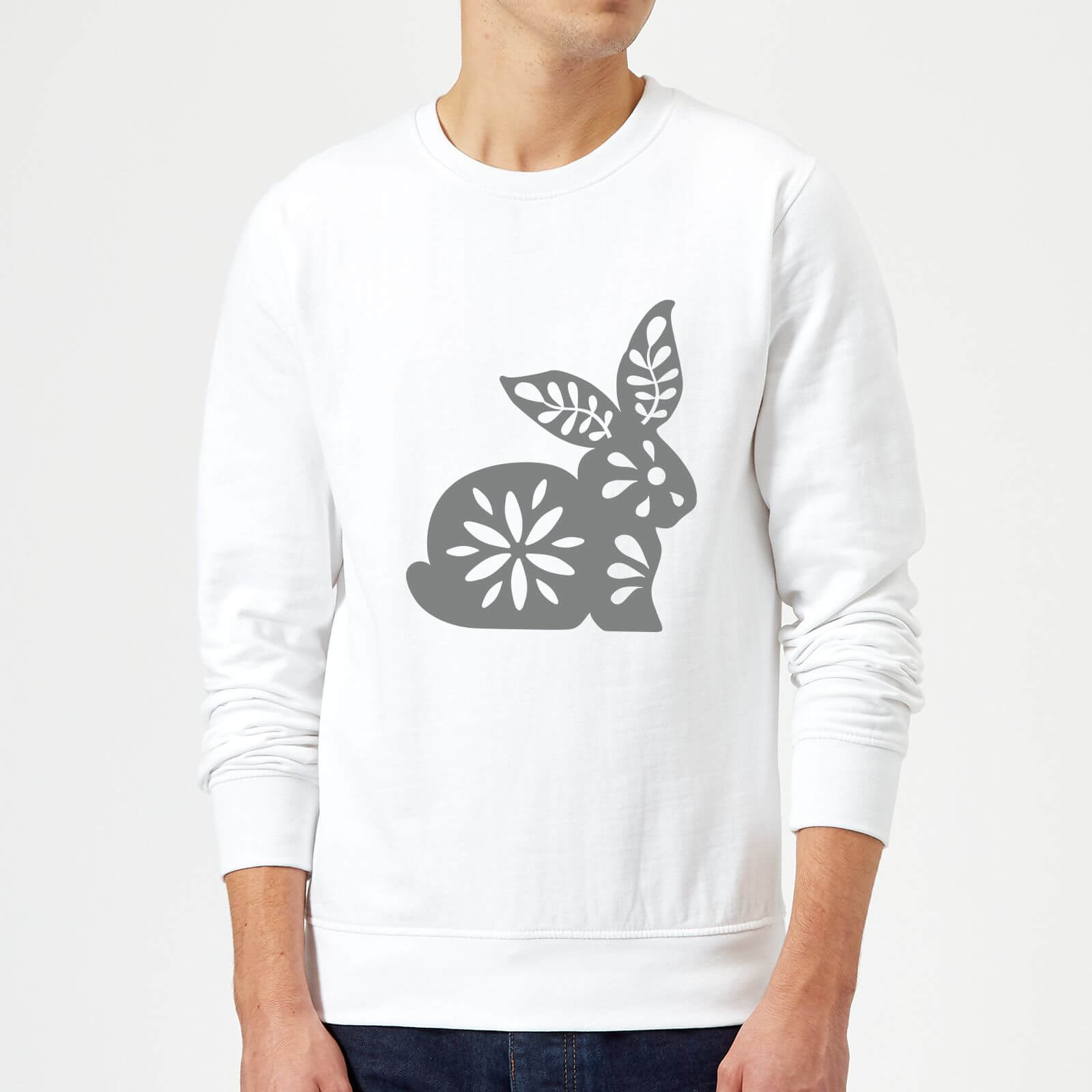 Candlelight Folk Silhouette Rabbit Cutout Sweatshirt - White - M - White