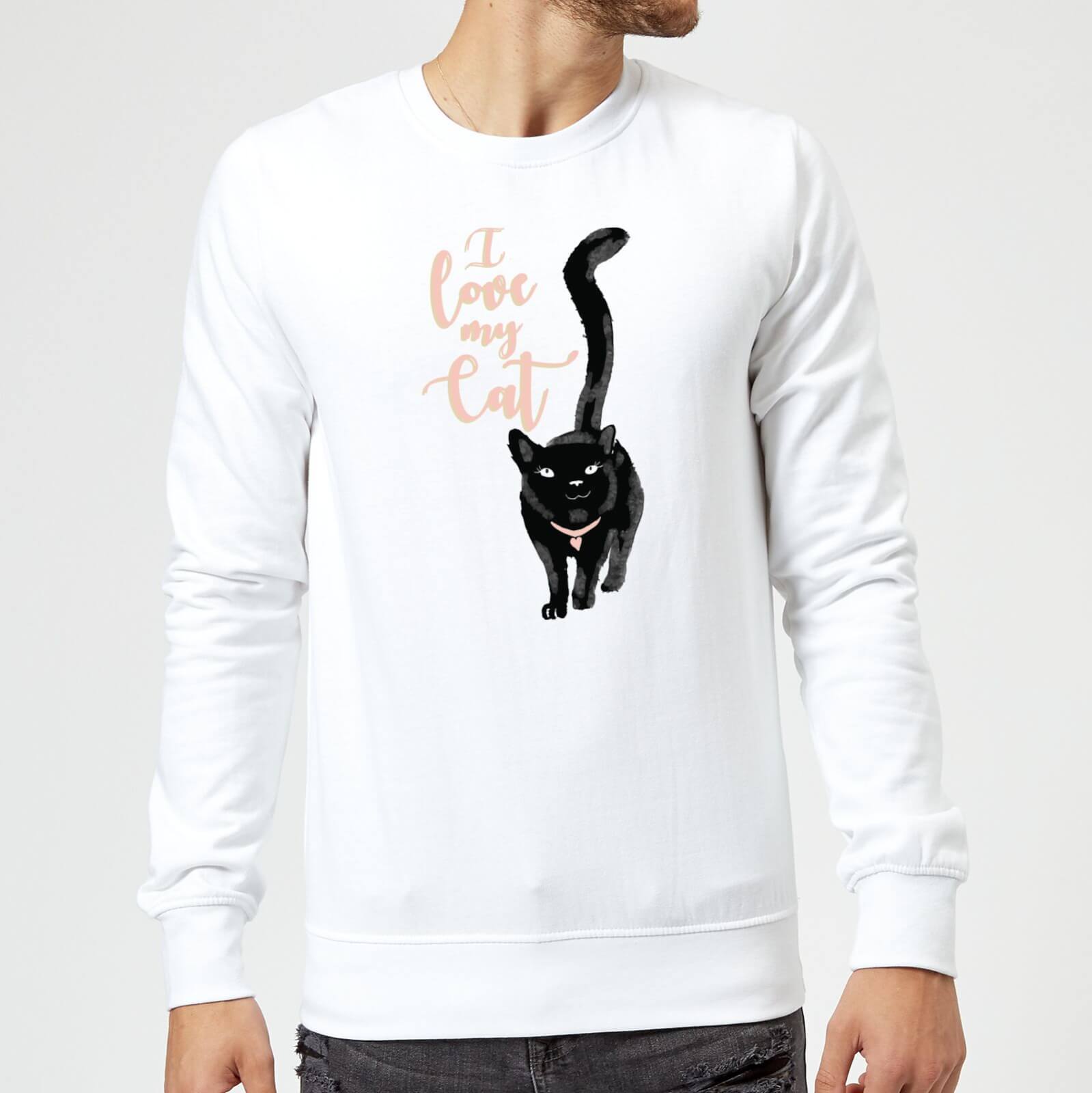Candlelight I Love My Cat Black Cat Sweatshirt - White - L
