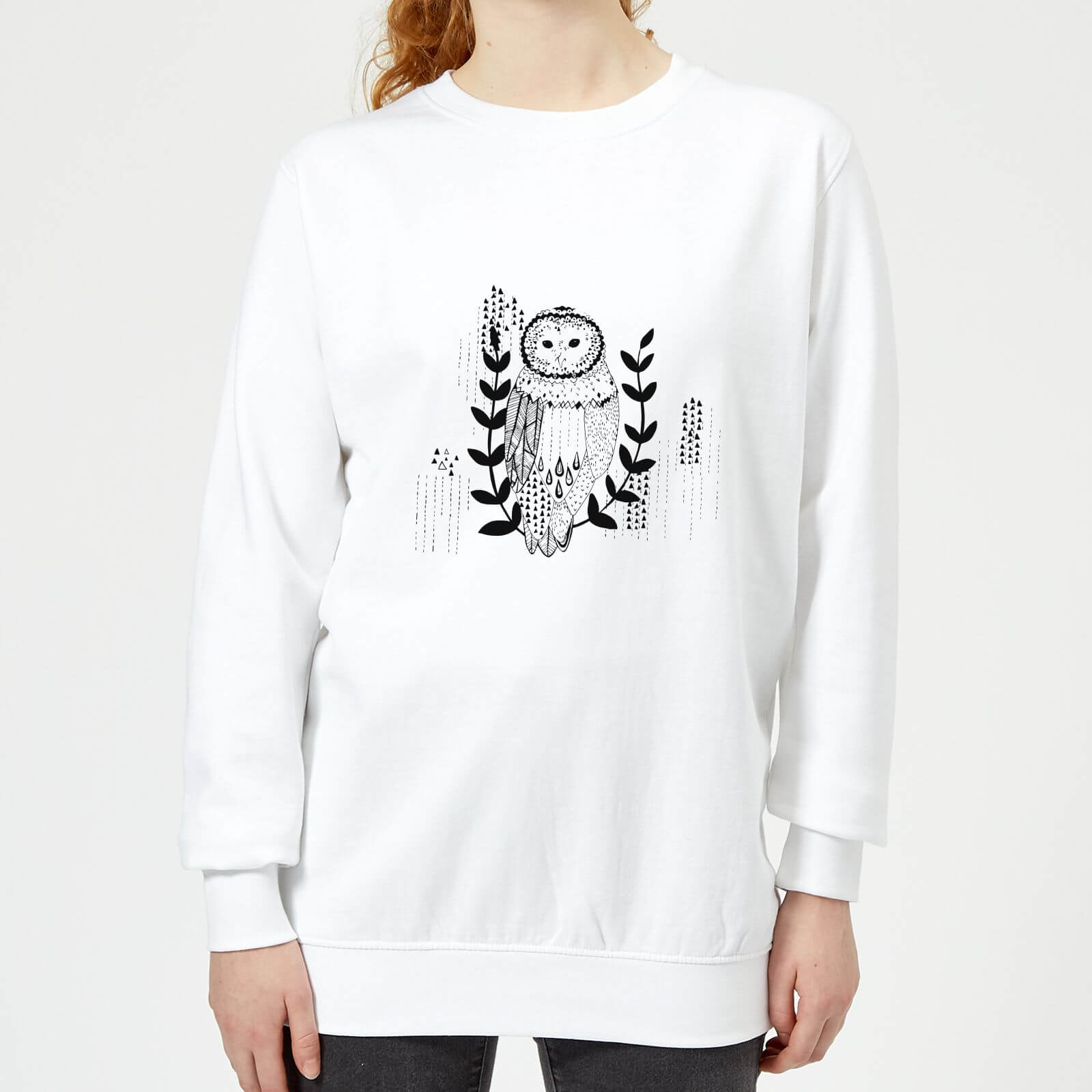 Candlelight Line Art Owl Women's Sweatshirt - White - XS - White