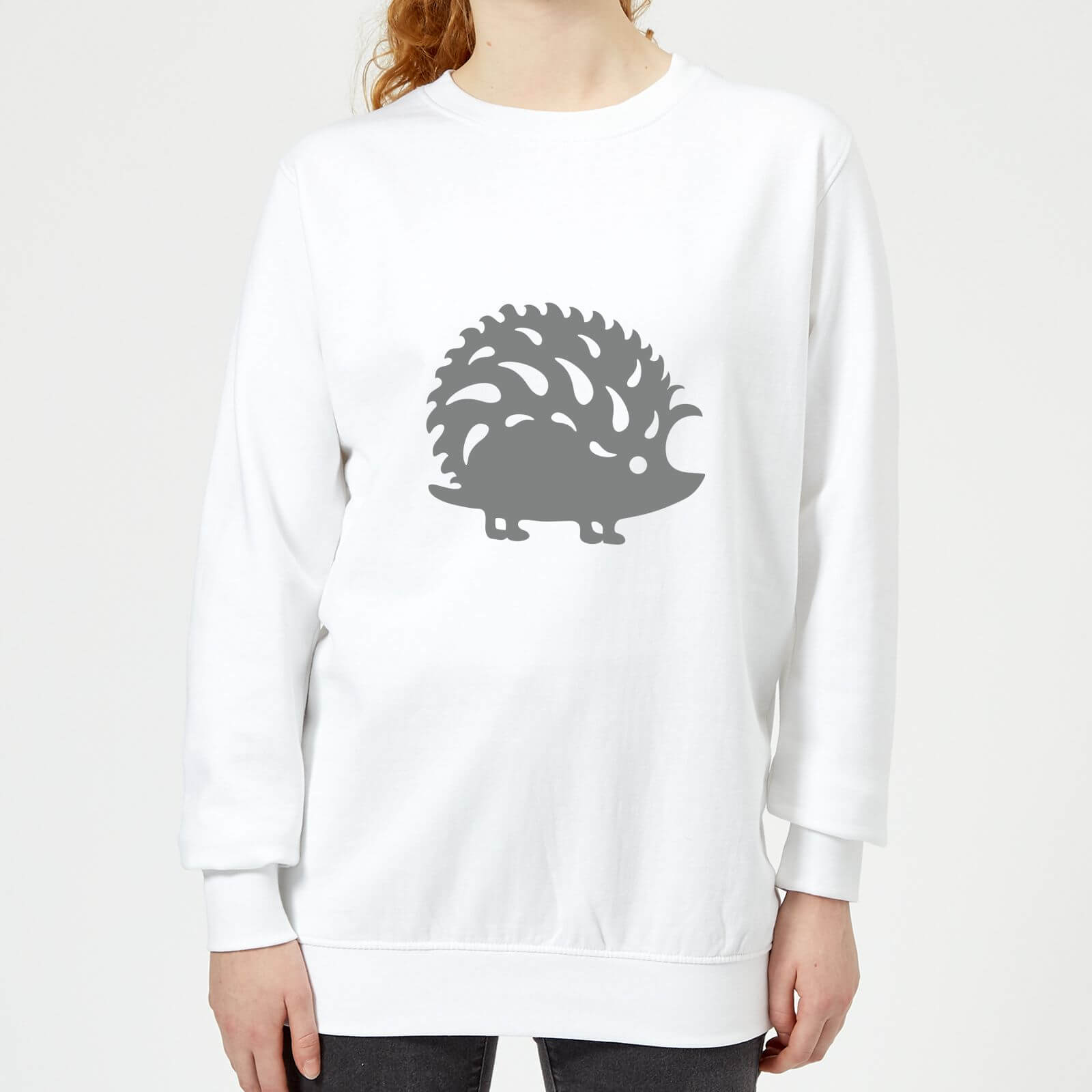 Candlelight Folk Silhouette Hedge Hog Cutout Women's Sweatshirt - White - XS - White