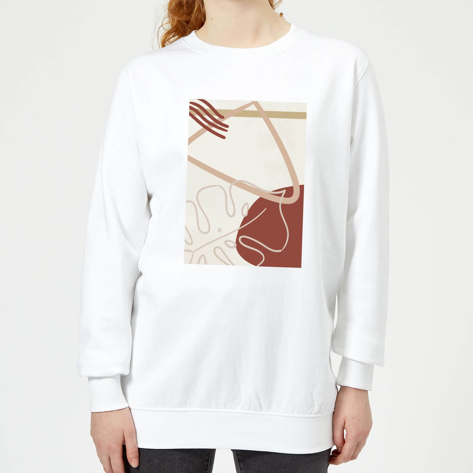Candlelight Decorative Leaf And Shape Print Women's Sweatshirt - White - XS - White
