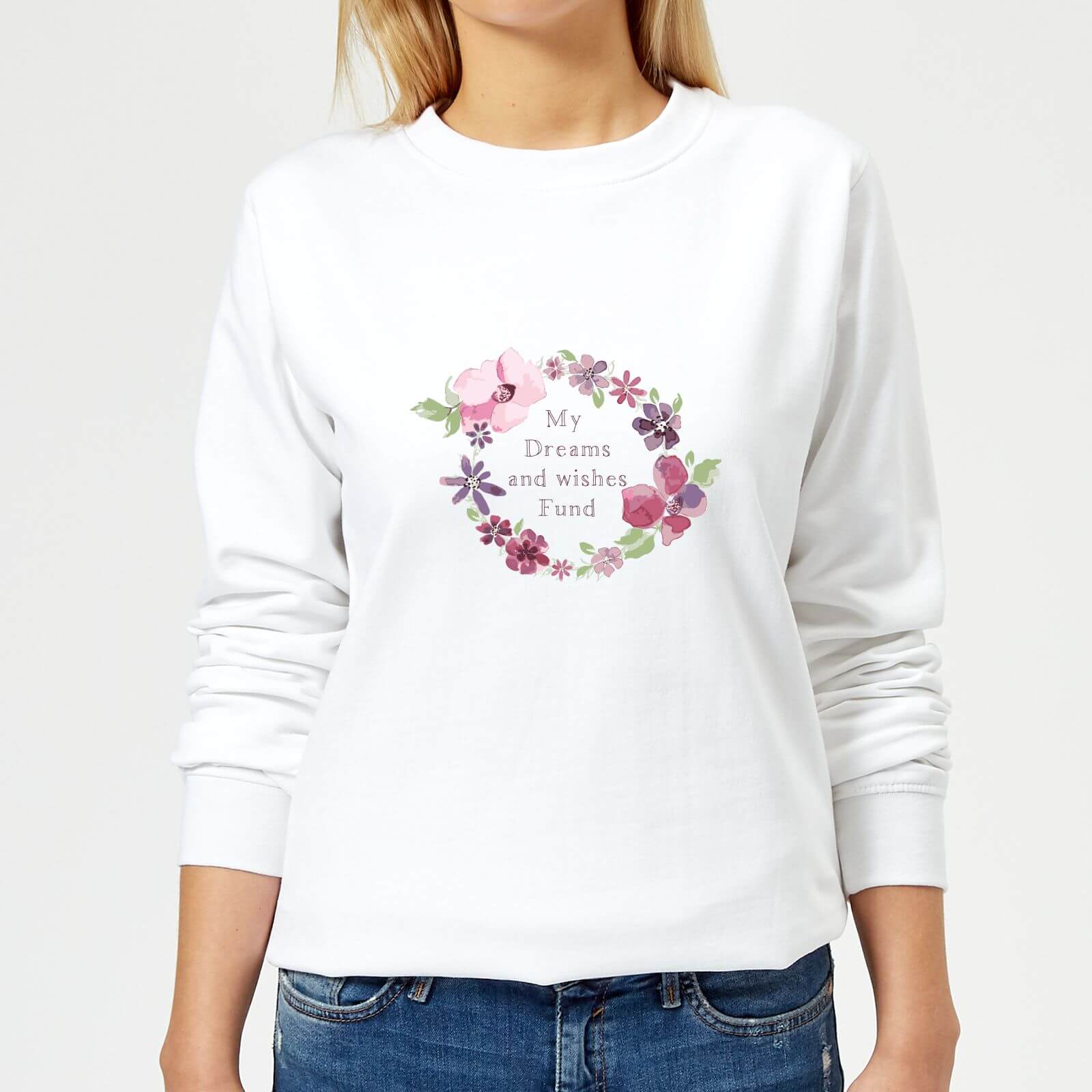 Candlelight My Dreams And Wishes Fund Floral Ring Women's Sweatshirt - White - XS - White