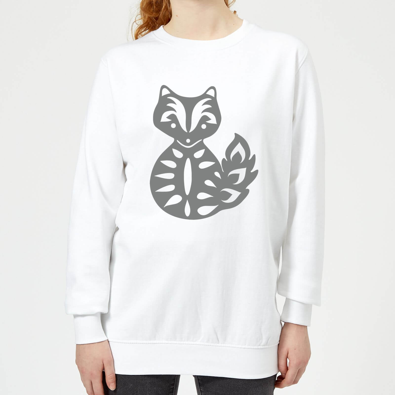 Candlelight Folk Silhouette Fox Cutout Women's Sweatshirt - White - XS - White