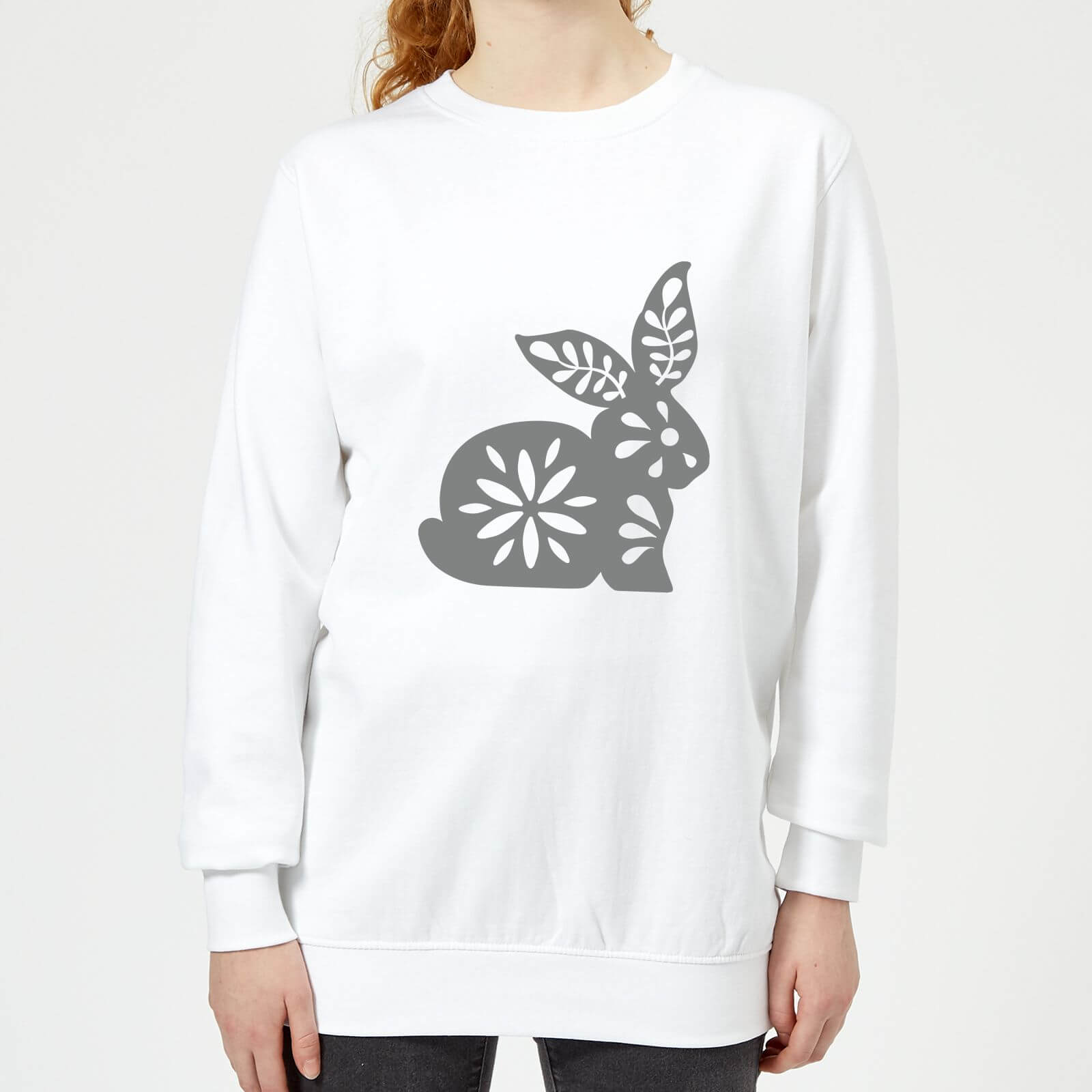 Candlelight Folk Silhouette Rabbit Cutout Women's Sweatshirt - White - XS - White
