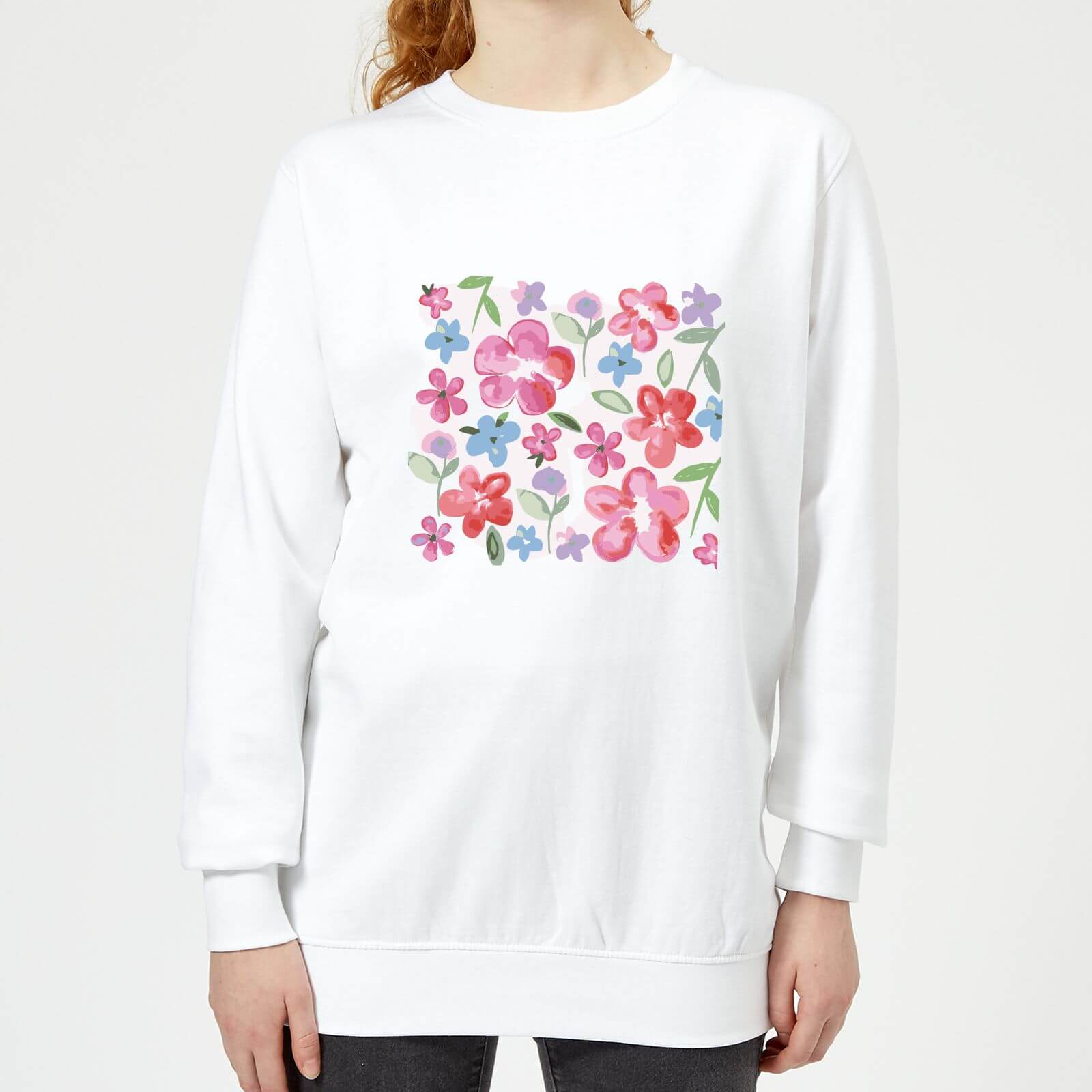 Candlelight Spring Pansy Flower Bed Women's Sweatshirt - White - XS - White