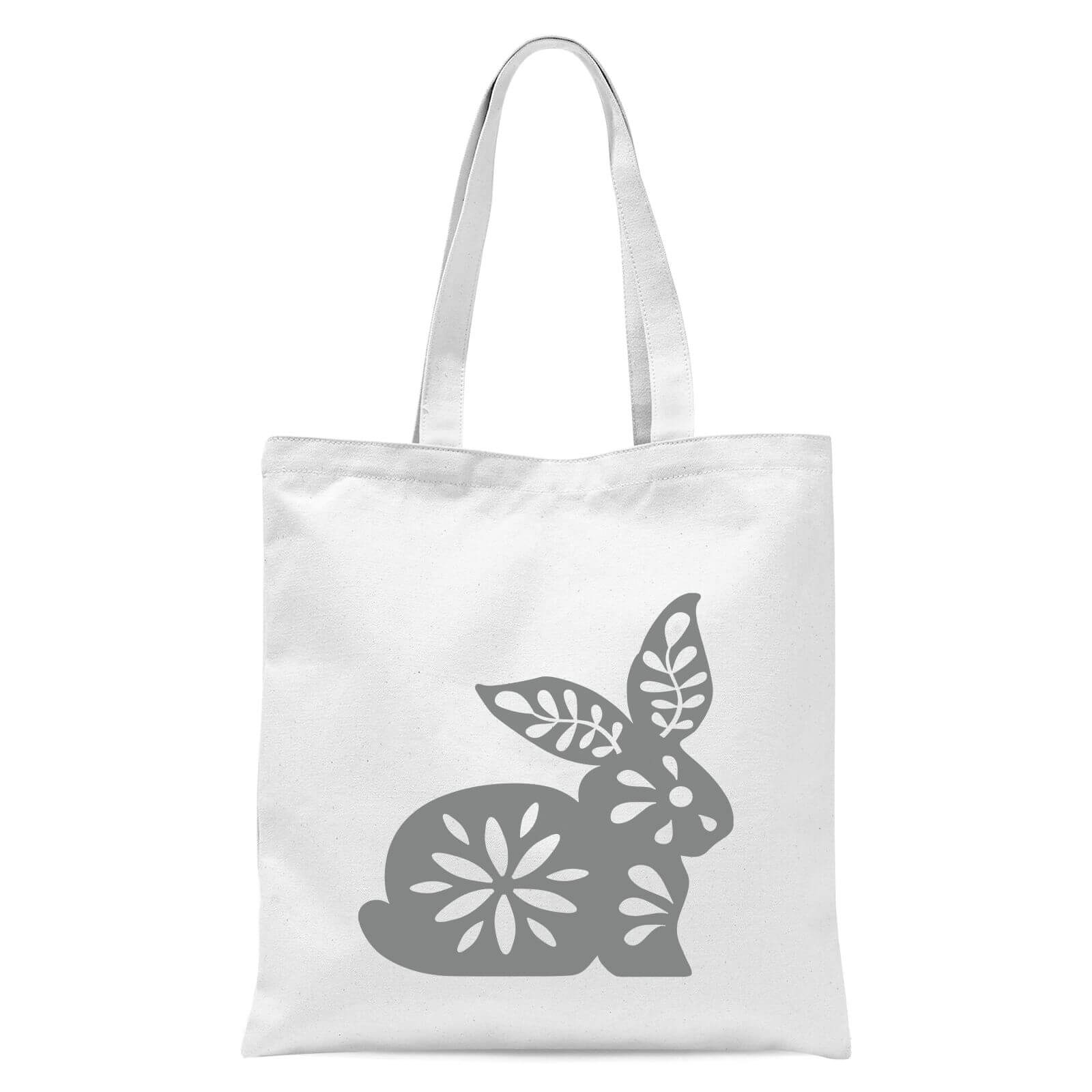 Folk Silhouette Rabbit Cutout Tote Bag - White