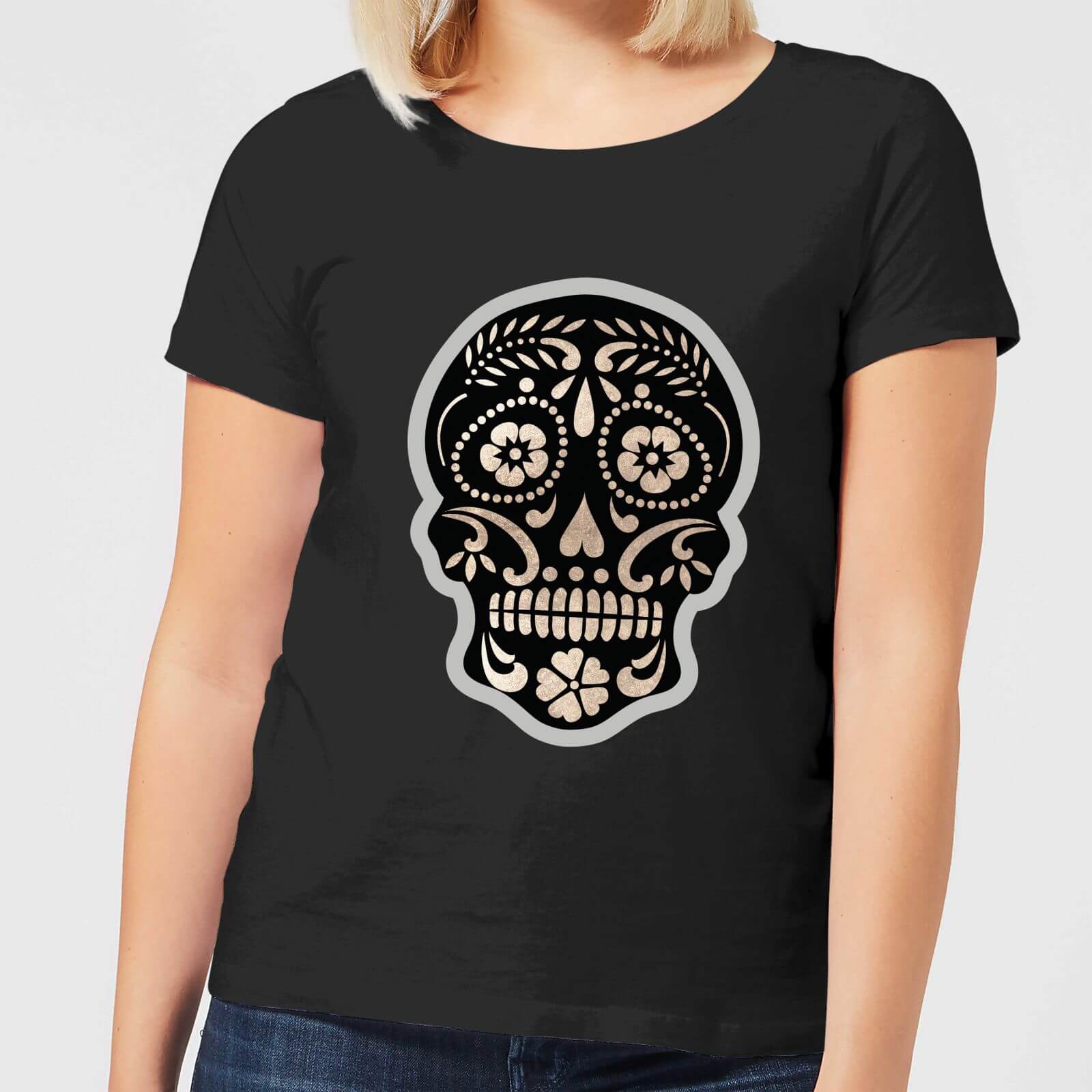 Day Of The Dead Skull Women's T-Shirt - Black - S - Black