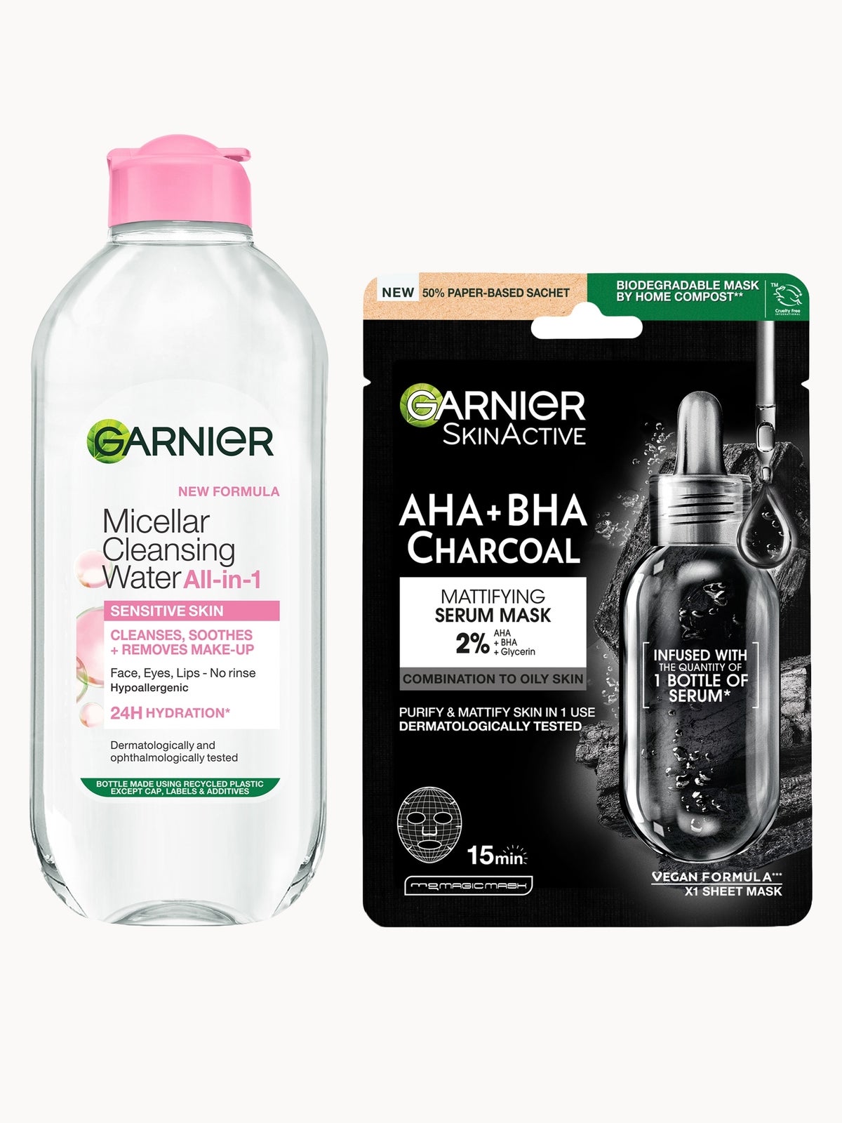 Garnier Micellar Water Sensitive Skin and Hydrating Face Sheet Mask for Enlarged Pores Kit Exclusive (Worth £8.98)