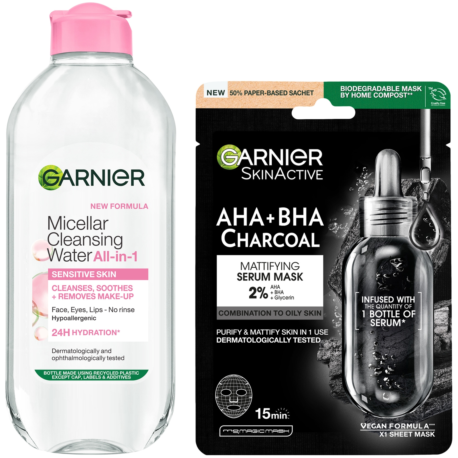 Garnier Micellar Water Sensitive Skin and Hydrating Face Sheet Mask for Enlarged Pores Kit Exclusive (Worth £8.98)