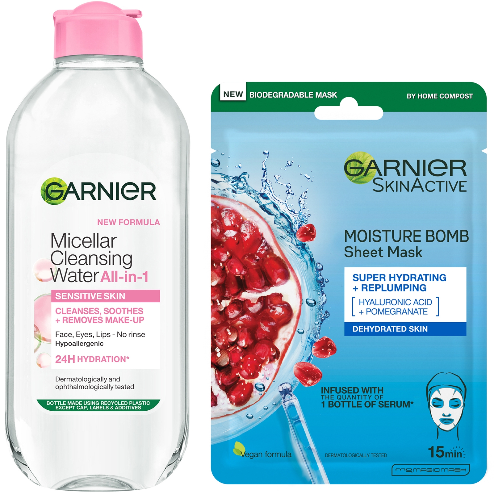 Garnier Micellar Water Sensitive Skin and Hydrating Face Sheet Mask for Dehydrated Skin Kit Exclusive (Worth £8.98)