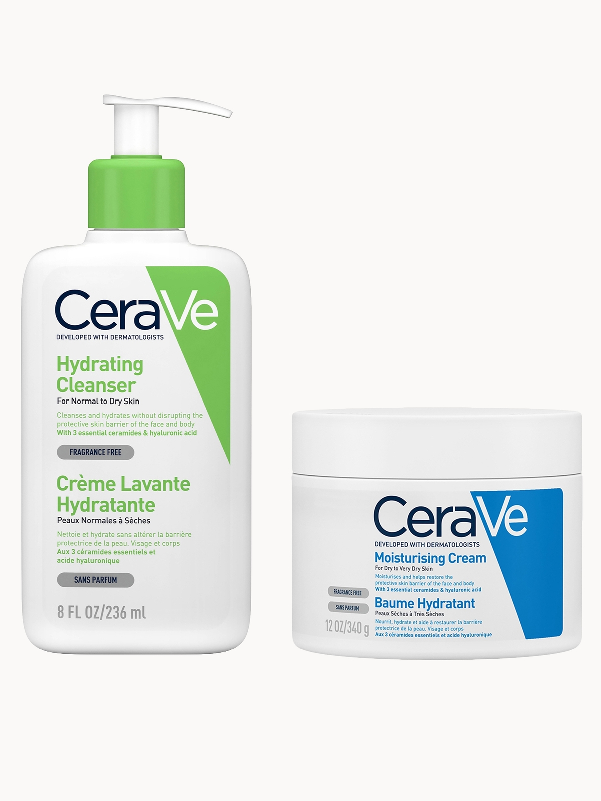 CeraVe Daily Deep Hydration 2-Step Routine for Normal to Dry Skin, Cleanser and Moisturiser with Hyaluronic Acid