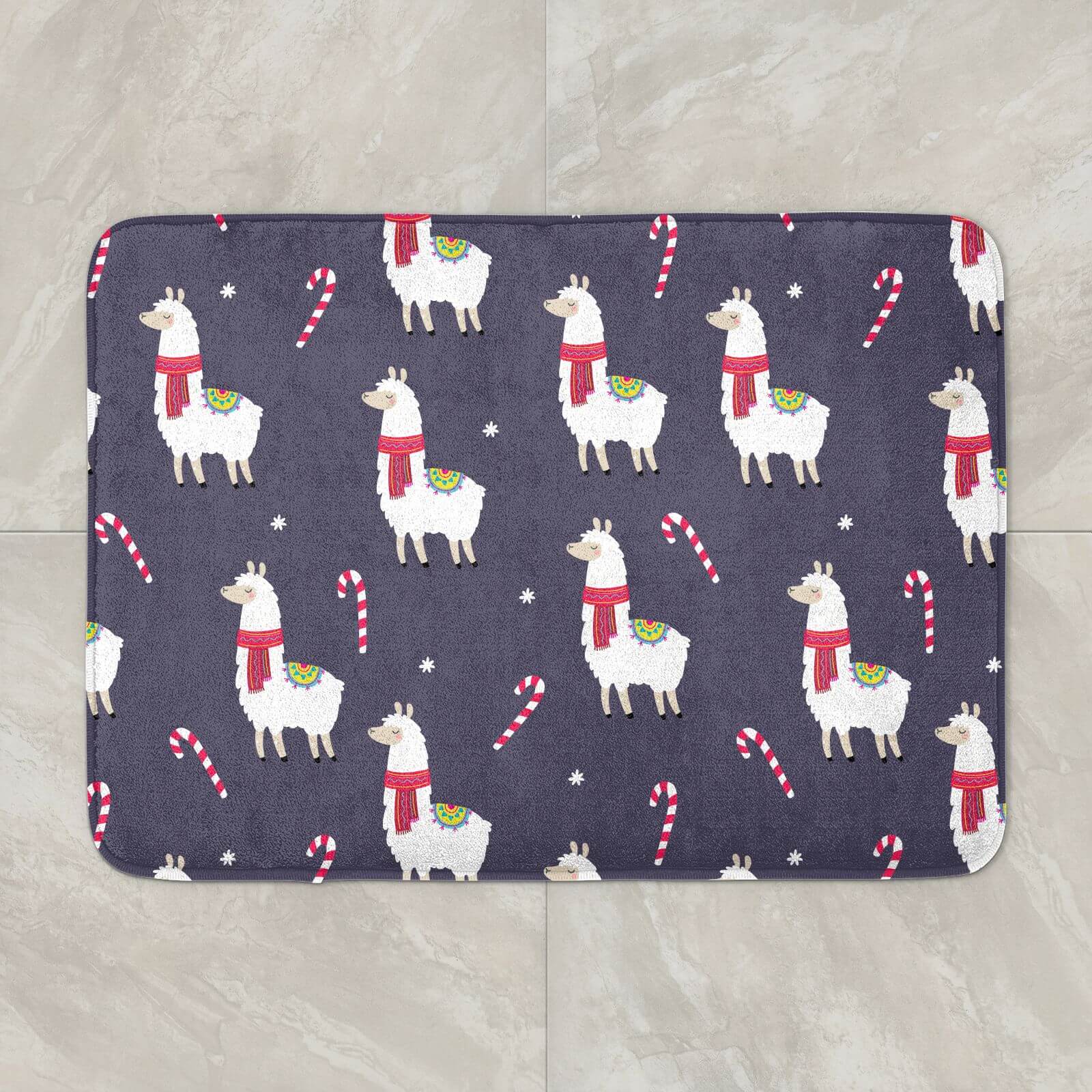Christmas Llama Candy Cane Bath Mat