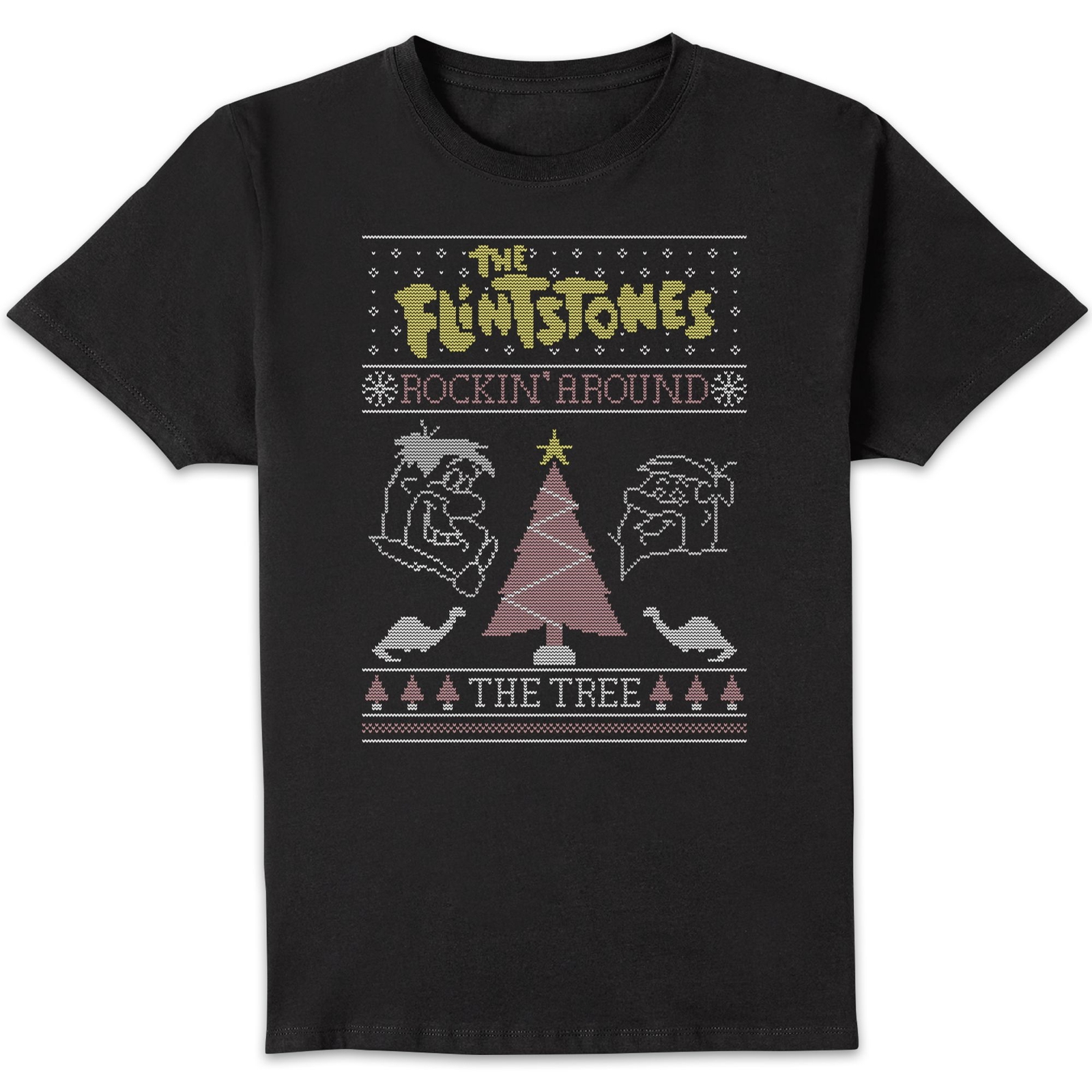 Flintstones Rockin Around The Tree Men's Christmas T-Shirt - Black - M