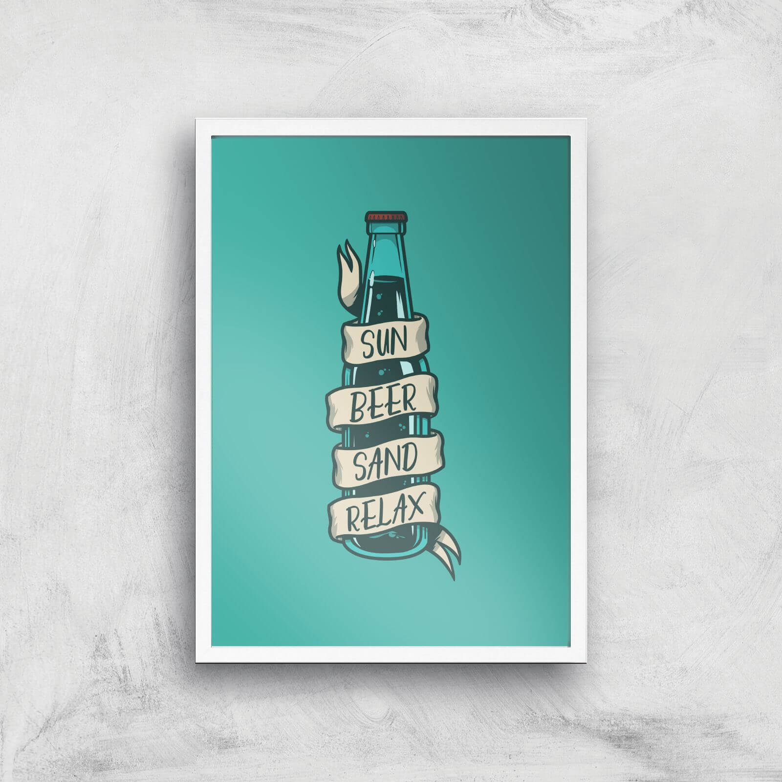 Sun Beer Sand Relax Art Print - A2 - White Frame