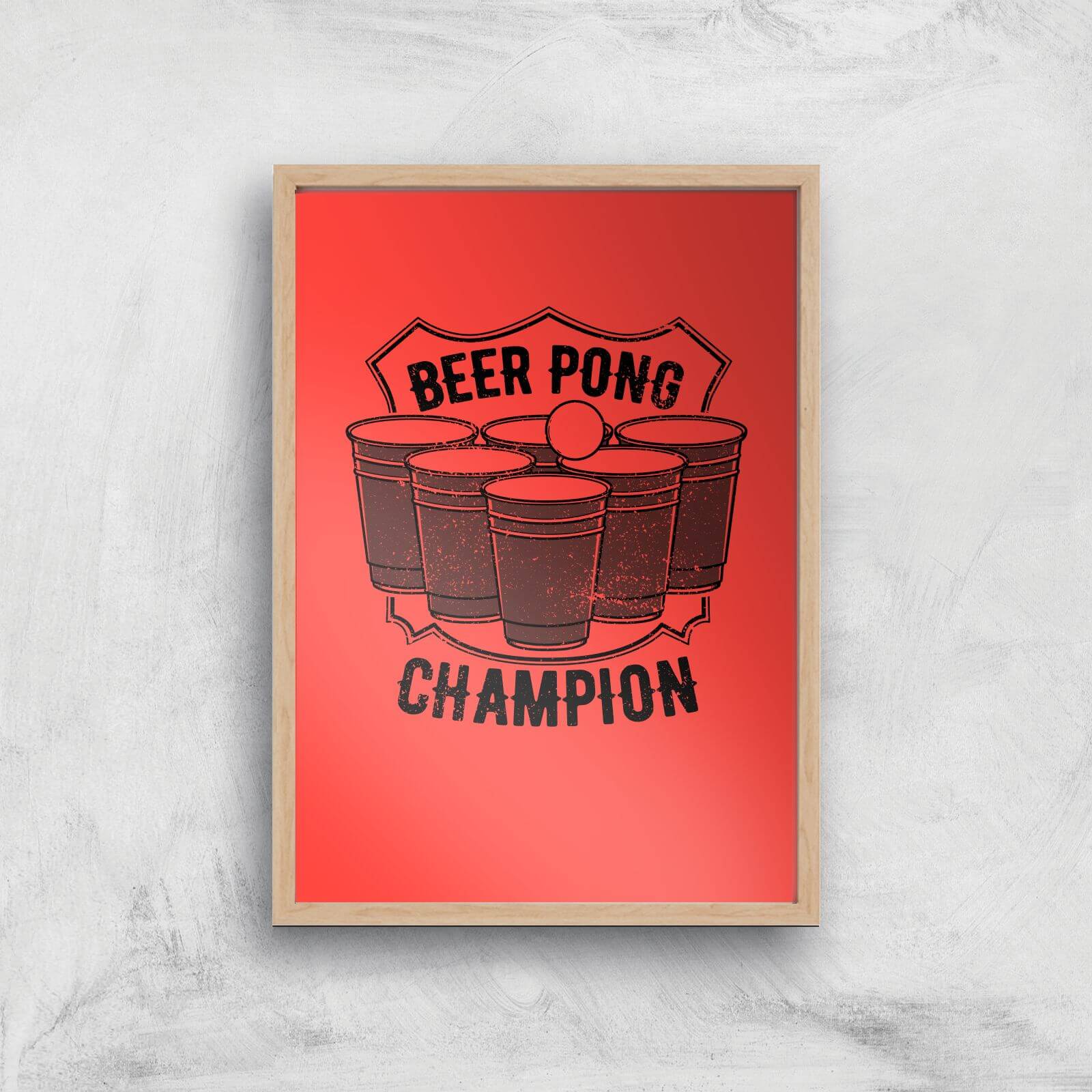 Beer Pong Champion Art Print - A3 - Wood Frame