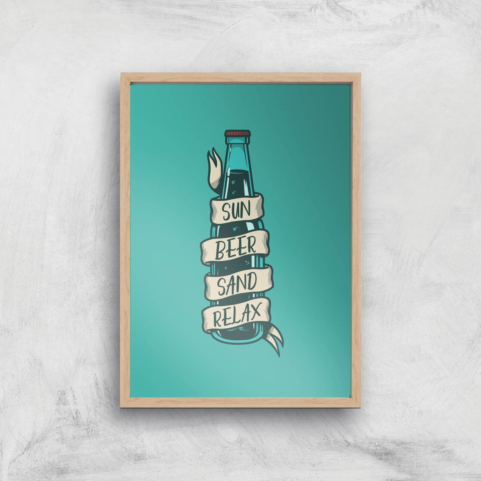 Sun Beer Sand Relax Art Print - A3 - Wood Frame