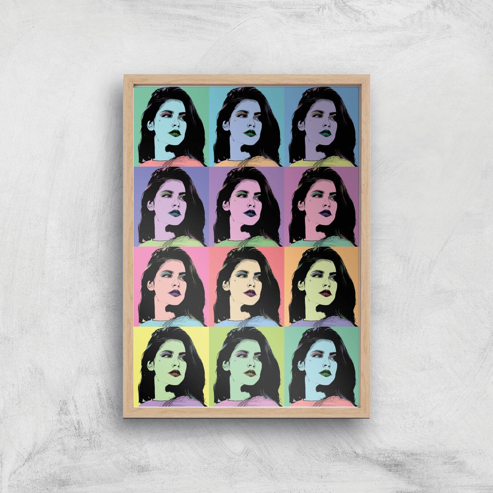 Multi Colour Pop Girl Giclée Art Print - A2 - Wooden Frame