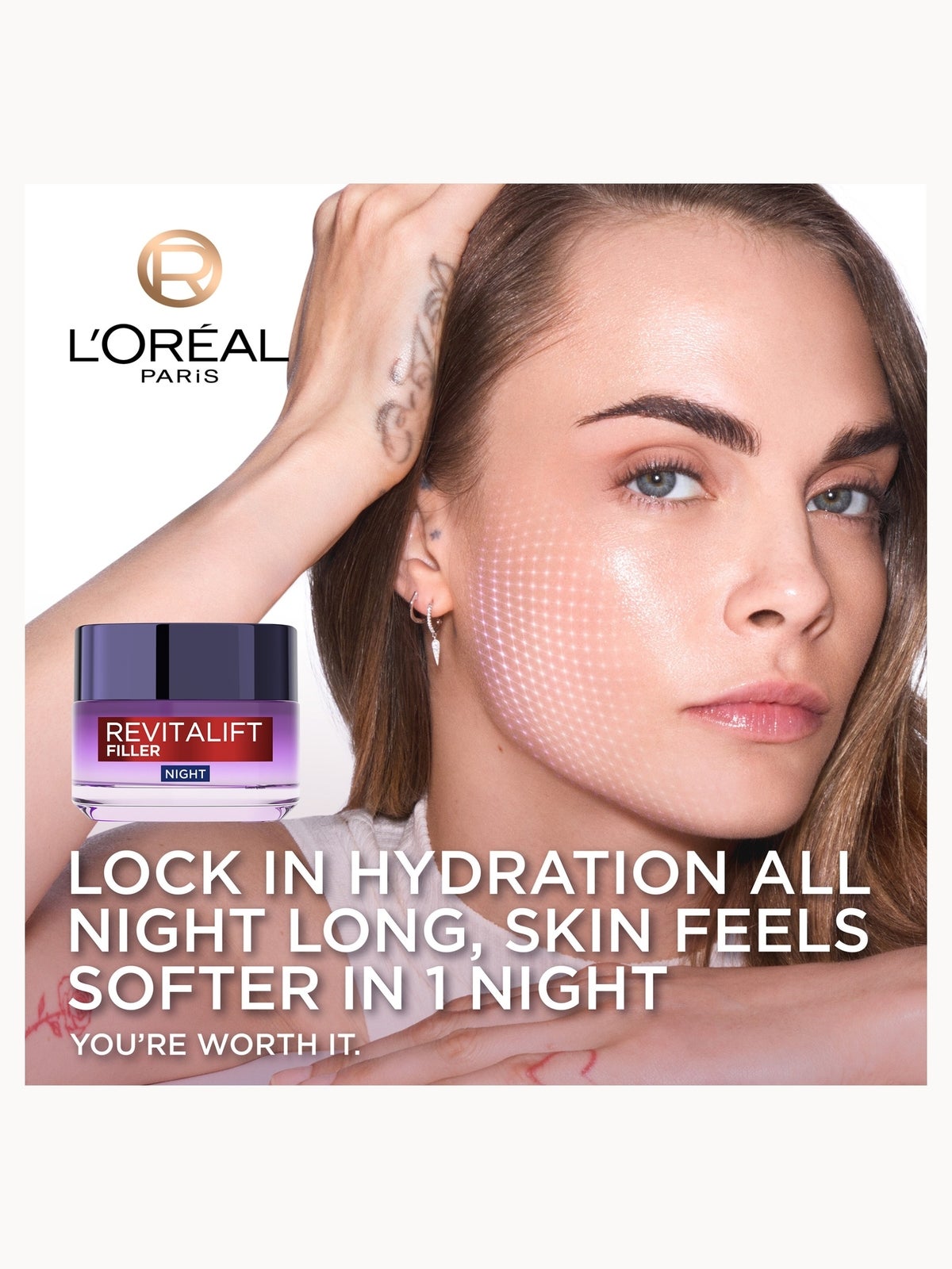 L'Oréal Paris Revitalift Filler Night Cream: Anti-Aging Replumping Moisturizer for Wrinkles & Firmer Skin 50ml, photo 3