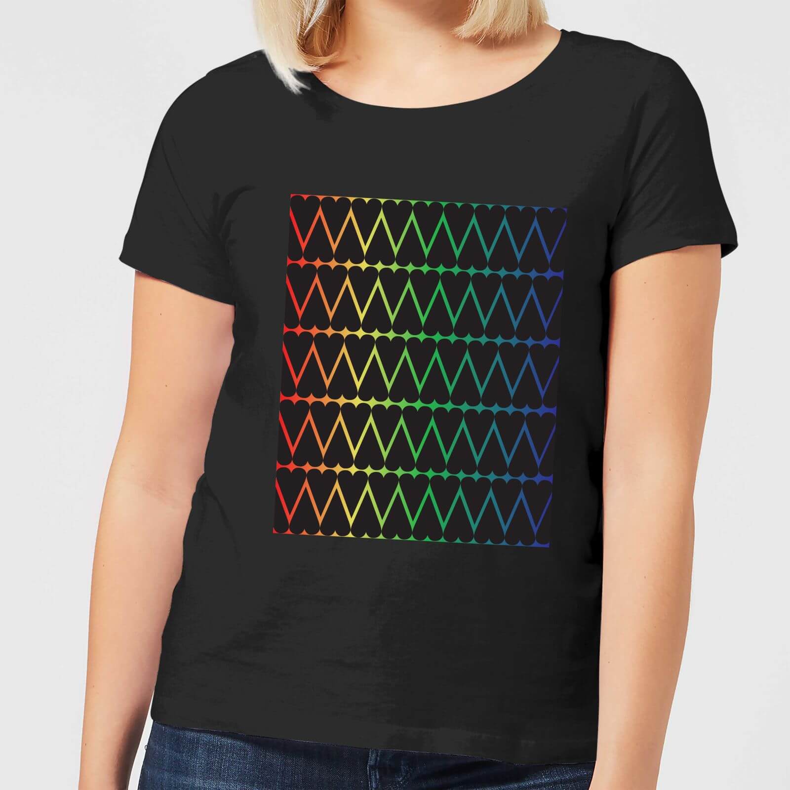 Mini Heart Print On Rainbow Women's T-Shirt - Black - L - Black