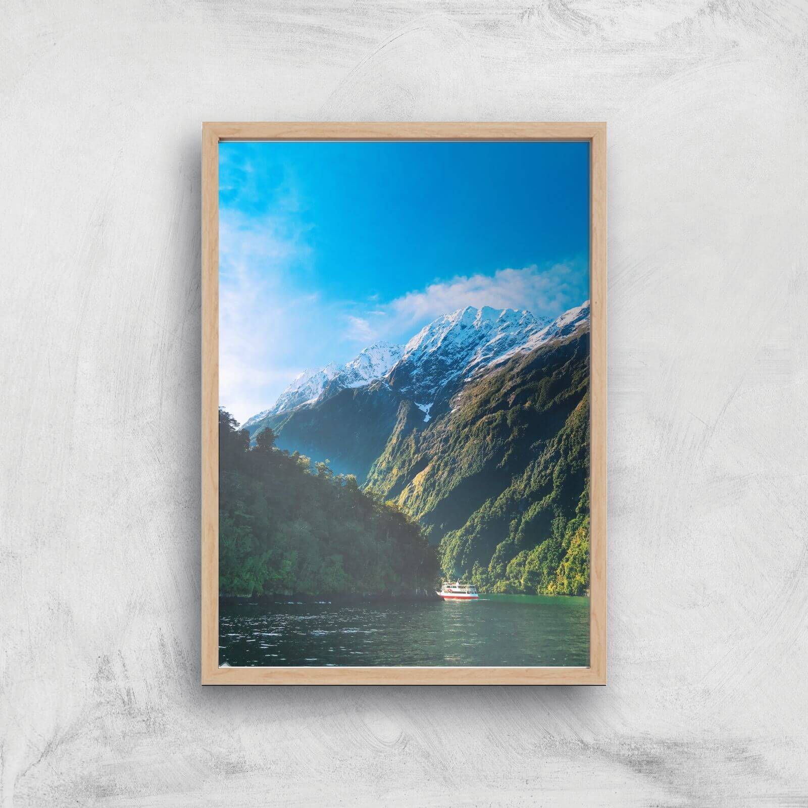 Mountain Boat Trip Giclee Art Print - A4 - Wooden Frame