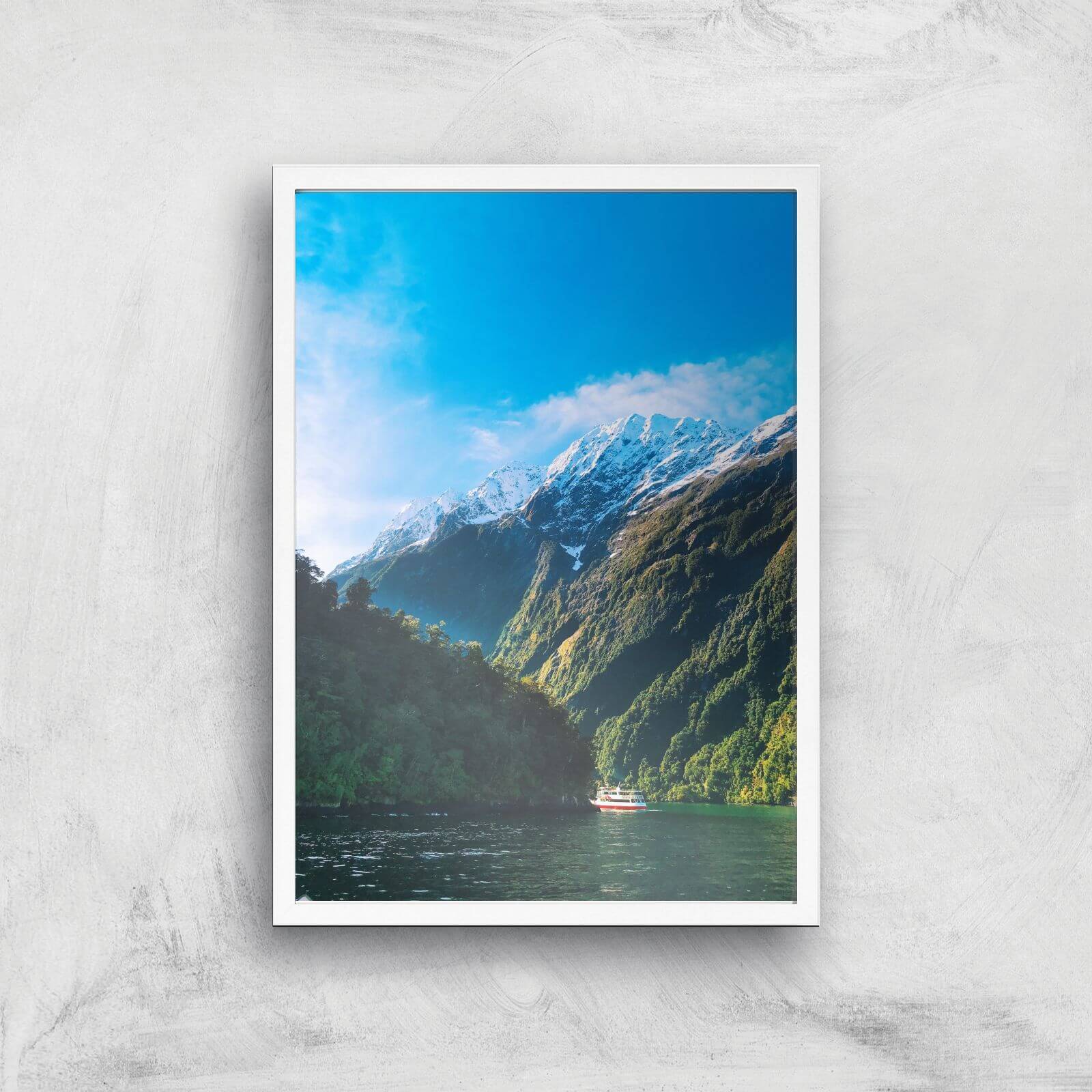 Mountain Boat Trip Giclee Art Print - A2 - White Frame