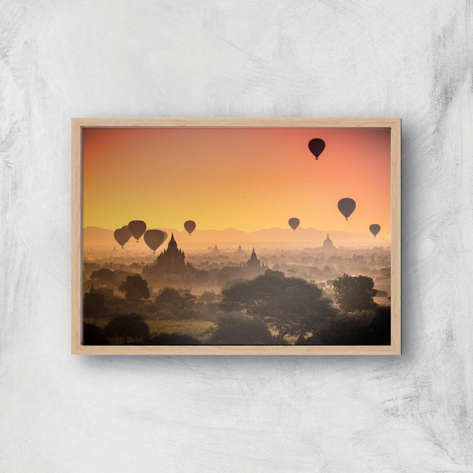 Hot Air Balloon Sunset Giclee Art Print - A3 - Wooden Frame