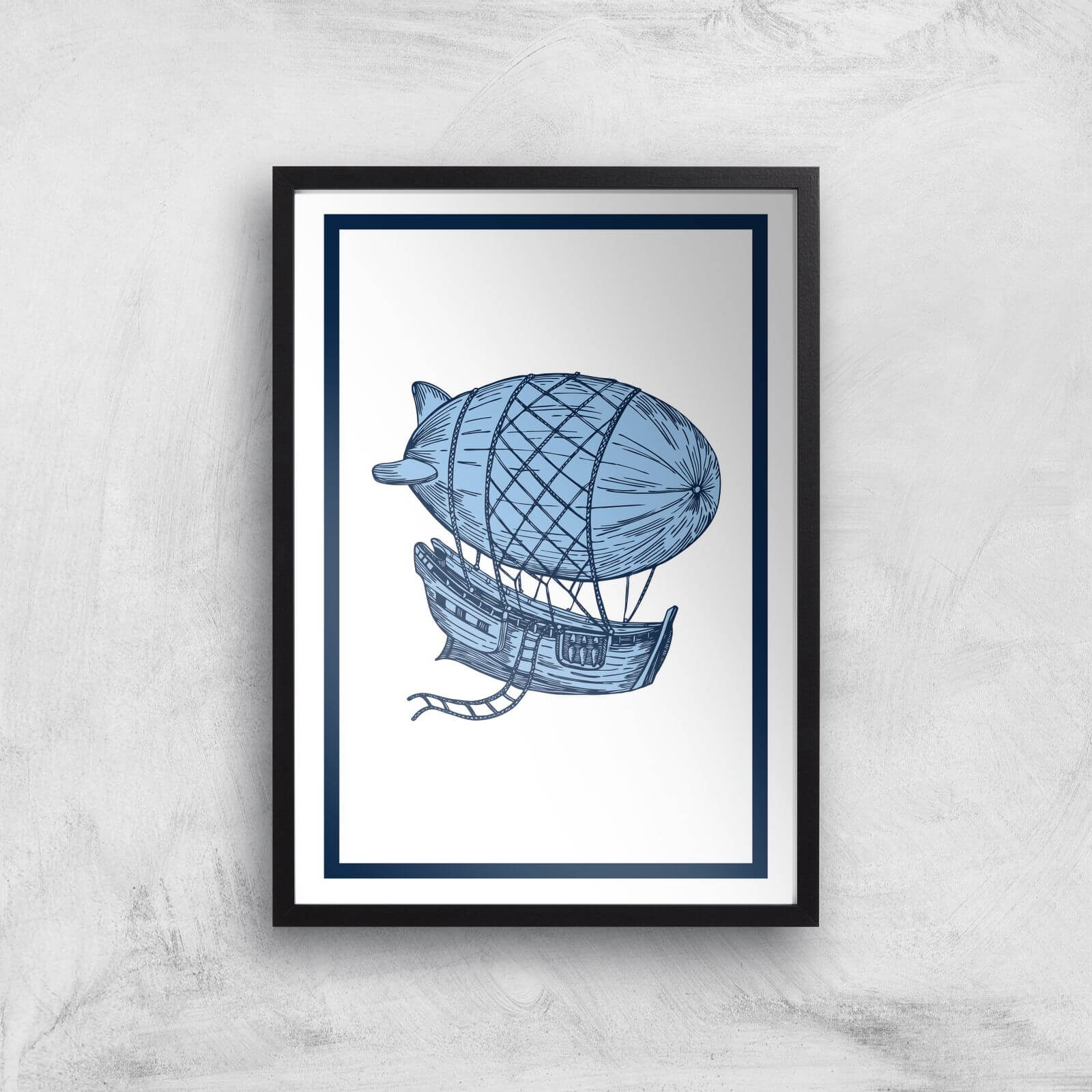 Blue Hot Air Balloon Giclee Art Print - A3 - Black Frame