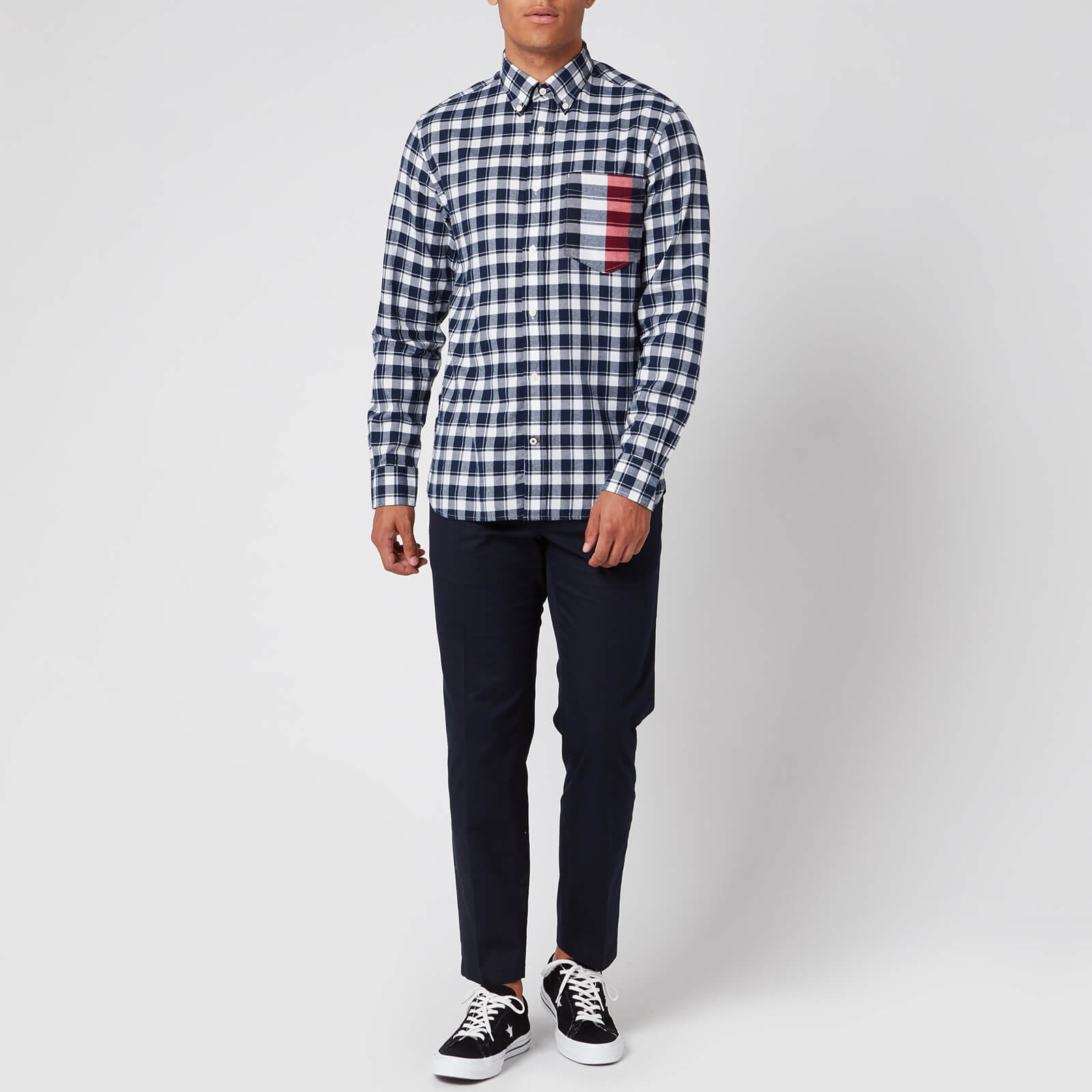 Tommy Hilfiger Men's Gingham Global Stripe Shirt - Pitch Blu