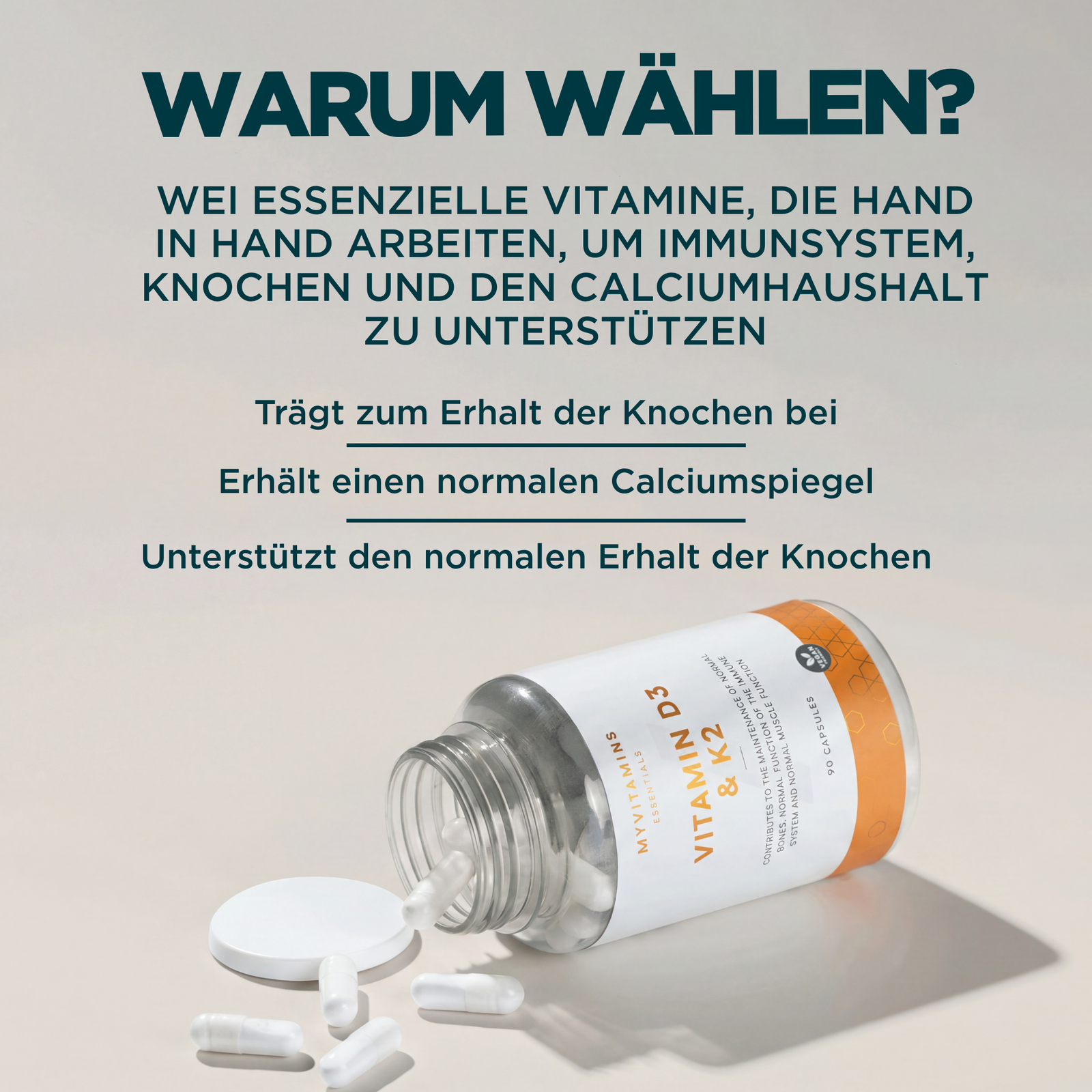 Vitamin-D3- und -K2-Kapseln - 30CAPSULES, 30Portionen — Bild 3