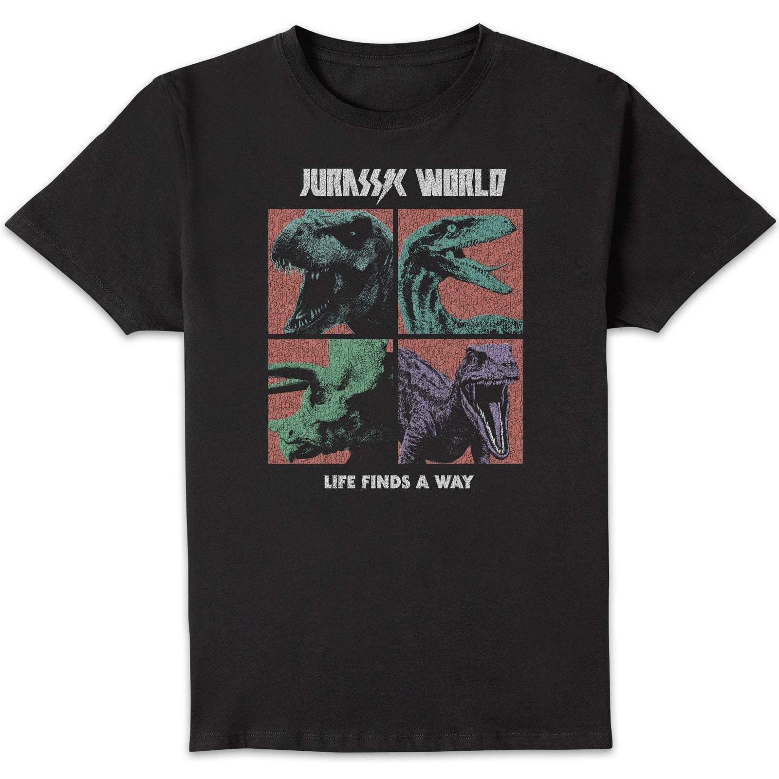 Jurassic Park World Four Colour Faces Men's T-Shirt - Black - S