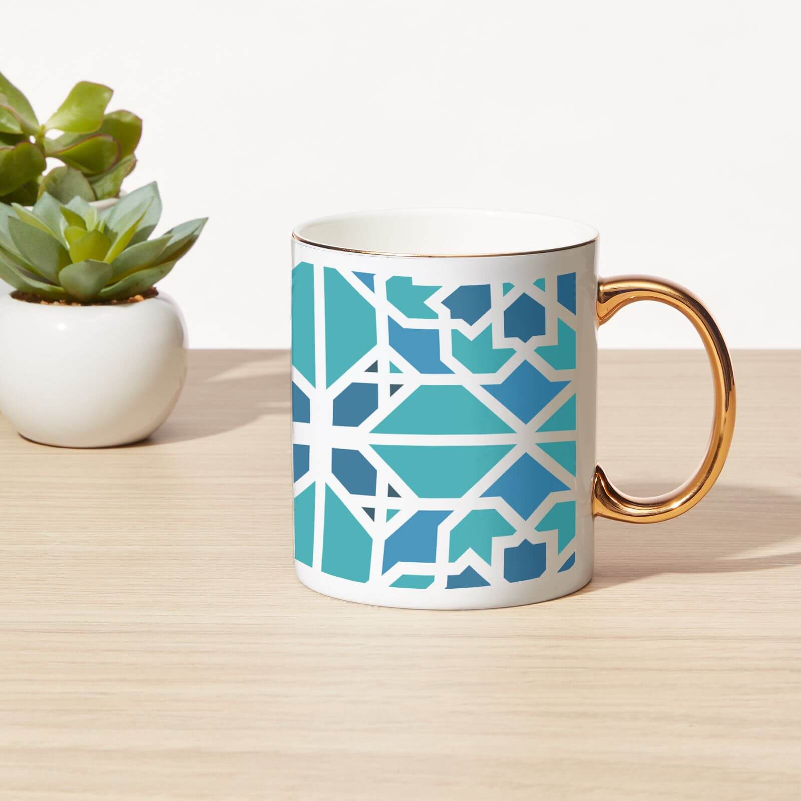 Large Window Tile Bone China Gold Handle Mug