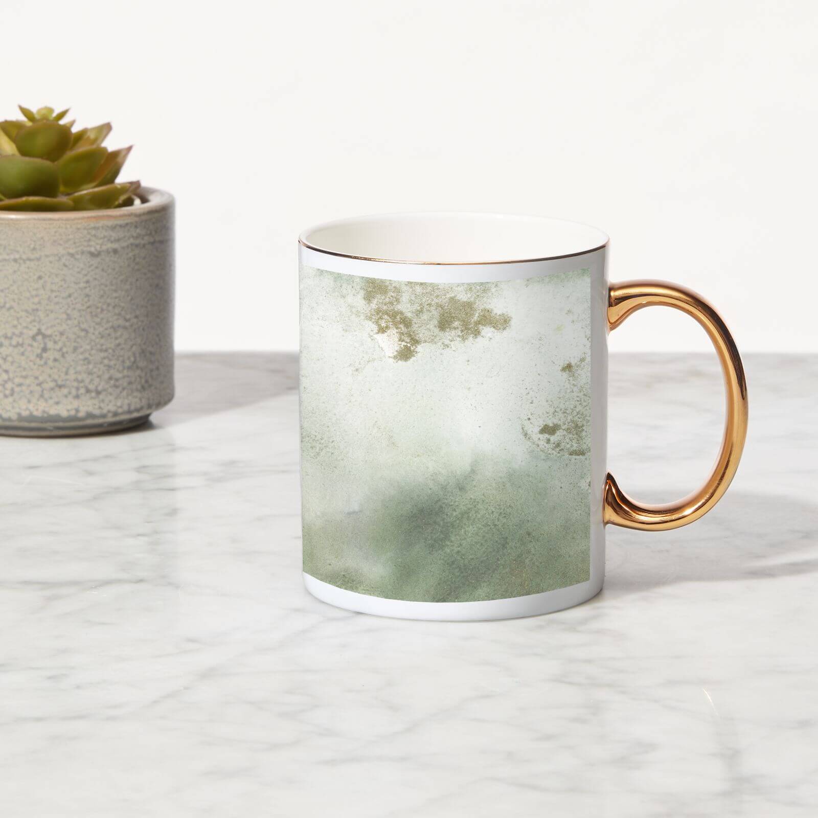 Marble Bone China Gold Handle Mug