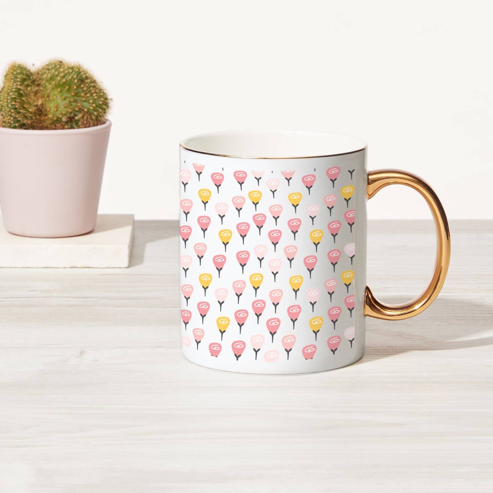 Roses Bone China Gold Handle Mug