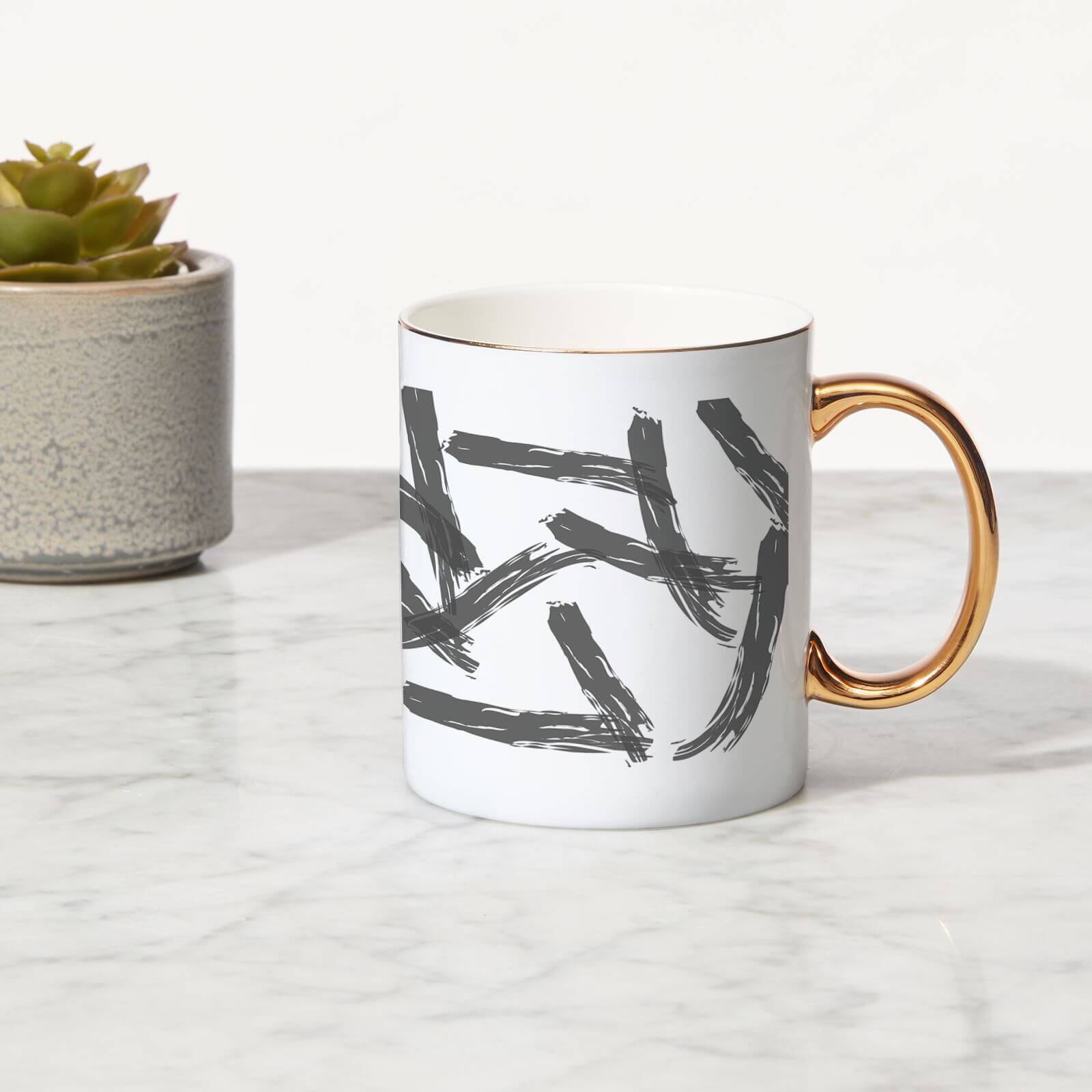 Paint Strokes Bone China Gold Handle Mug