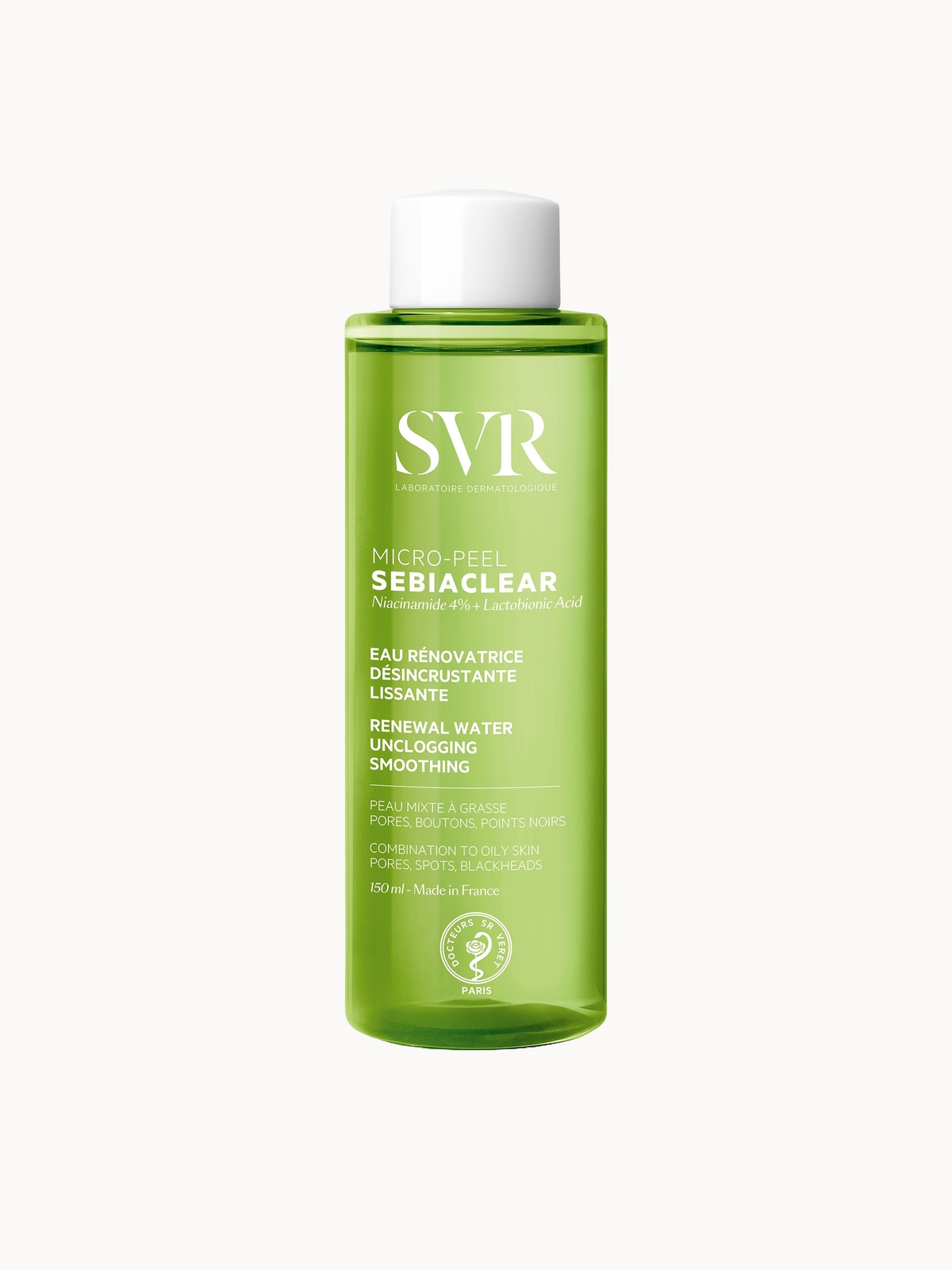 SVR SEBIACLEAR Micro-Peel - Salycilic & Lactobionic Acid Unclogging Anti-Blemish Face Essence for Acne-Prone, Oily Skin, 150ml