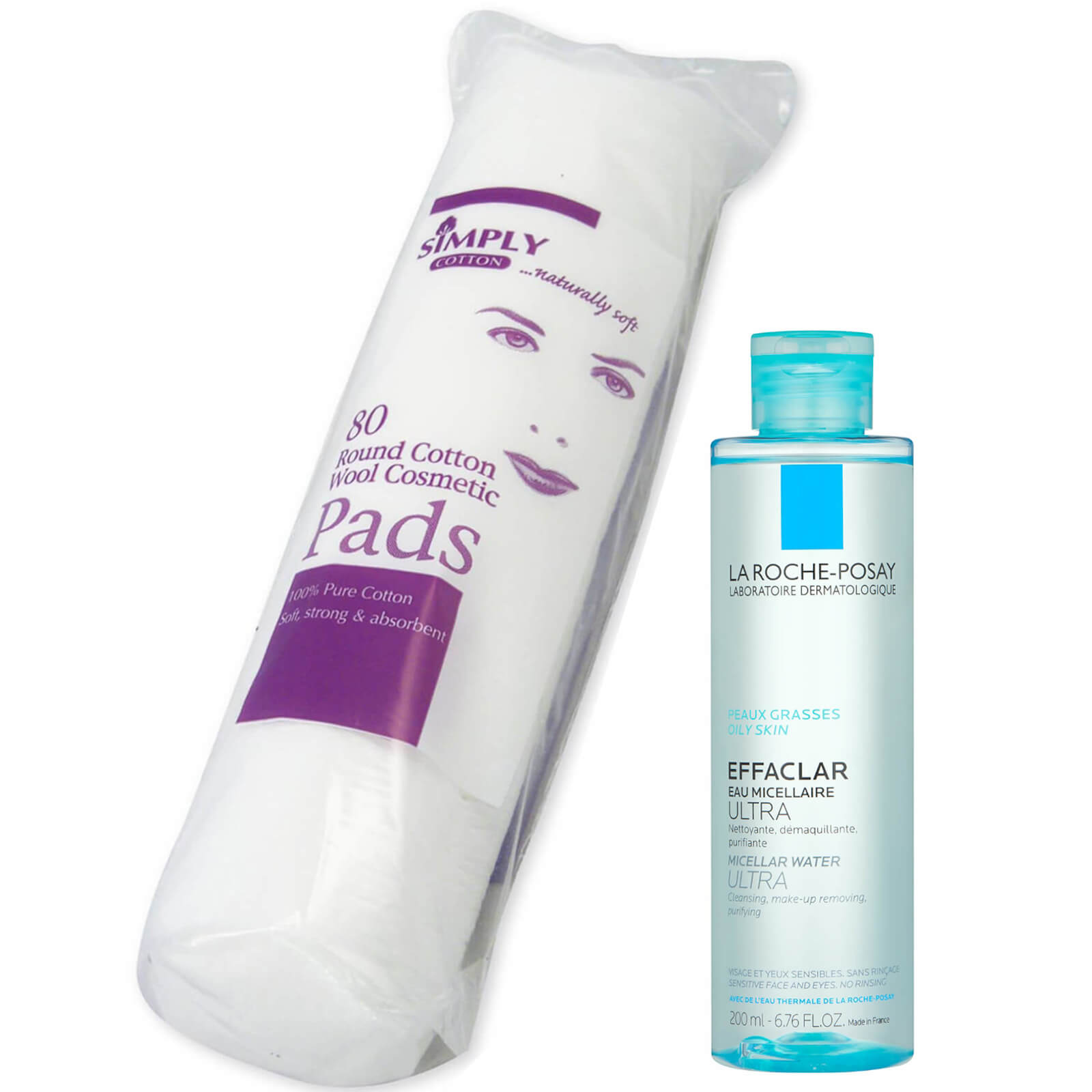 La Roche-Posay Effaclar Micellar Water 200ml and Cotton Wool Pads Bundle