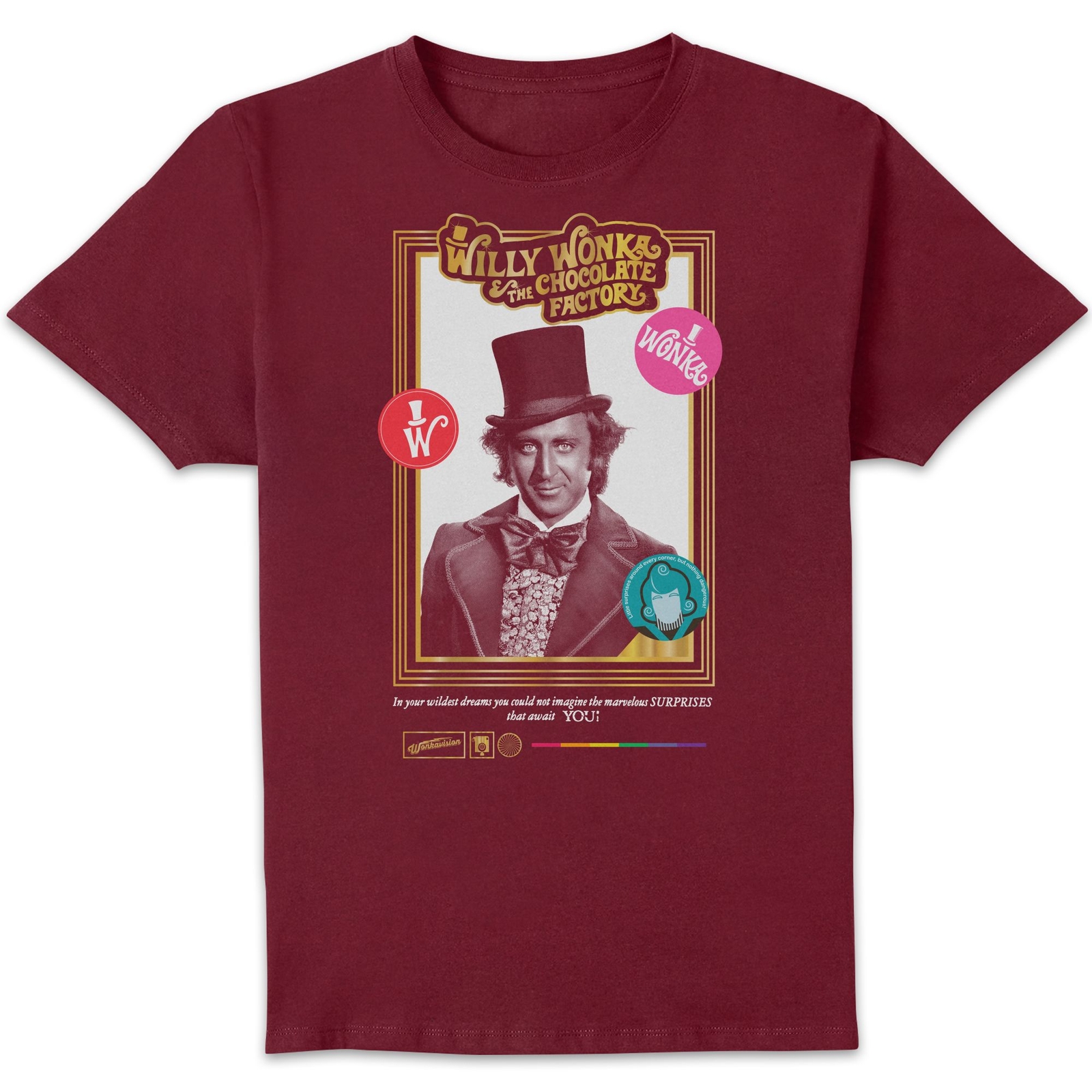 Willy Wonka & The Chocolate Factory Retro Cover Unisex T-Shirt - Burgundy - XL