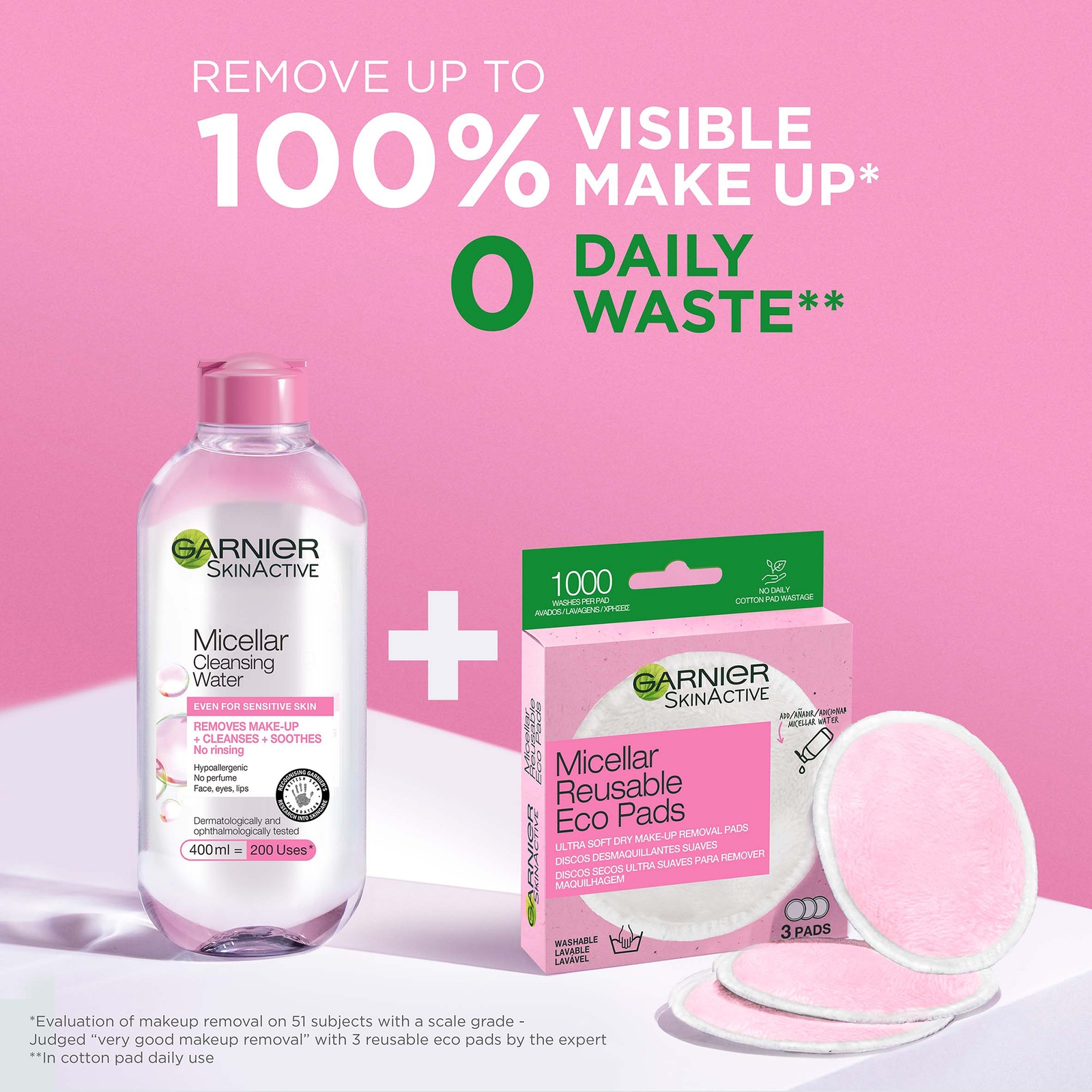 Garnier Makeup Remover Eco Pads and 700ml Micellar Water Duo Set-image
