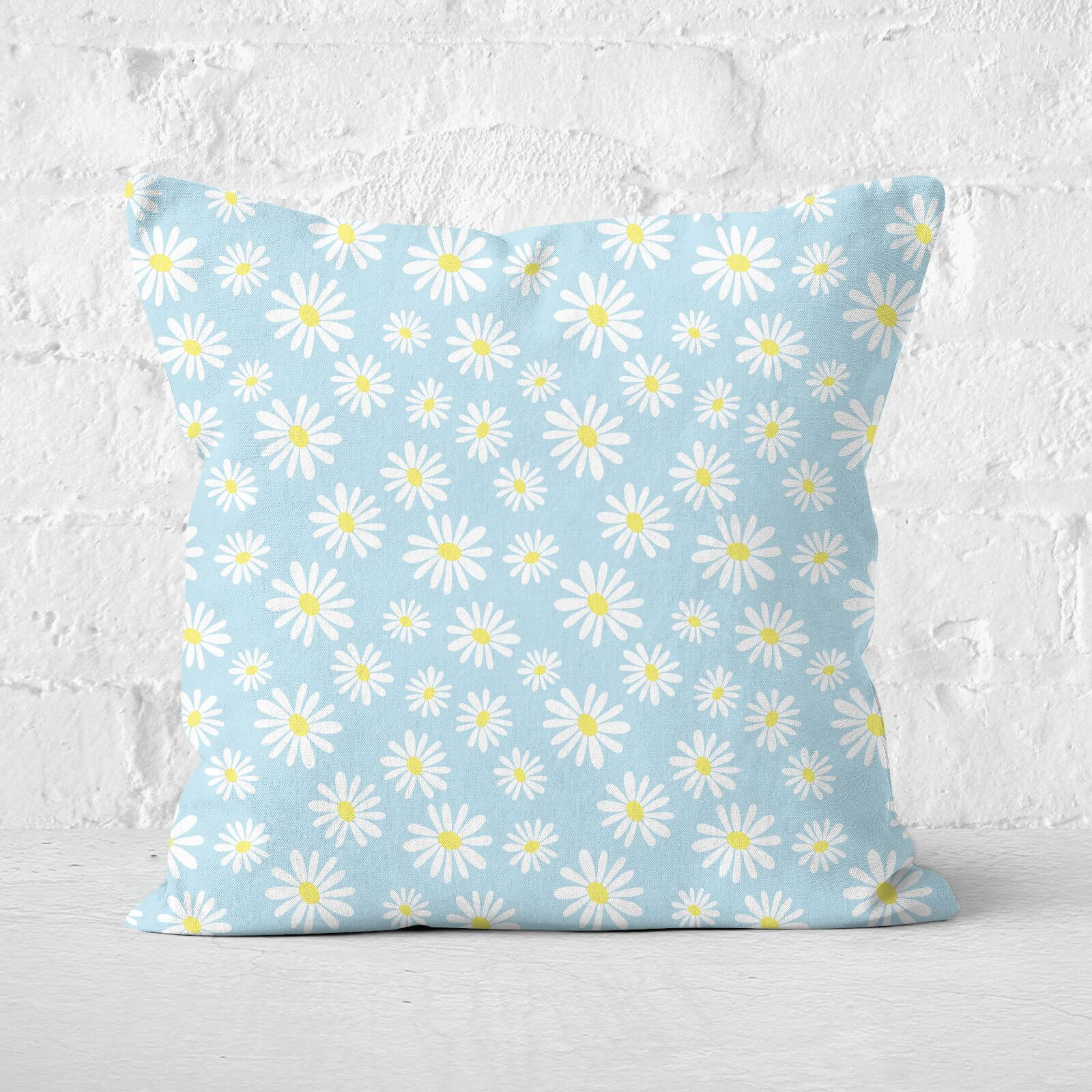 Blue Daisy Pattern Square Cushion - 50x50cm - Soft Touch