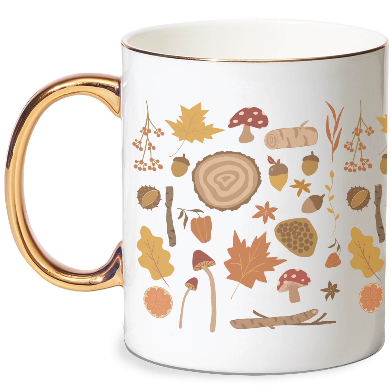 Autumn Forest Bone China Gold Handle Mug