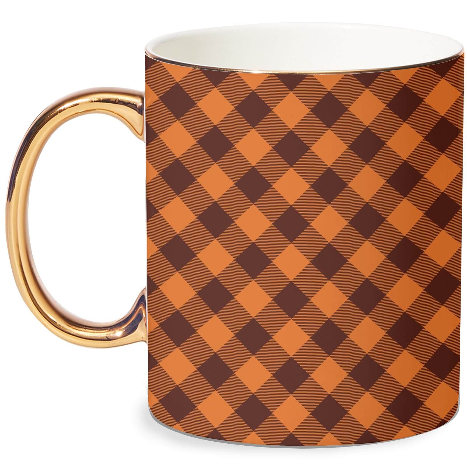 Orange Tartan Mug - White/Gold