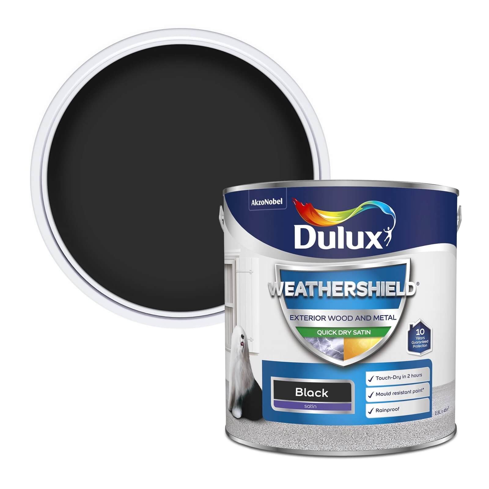 Dulux Weathershield Exterior Quick Dry Satin Paint Black 2.5L Homebase