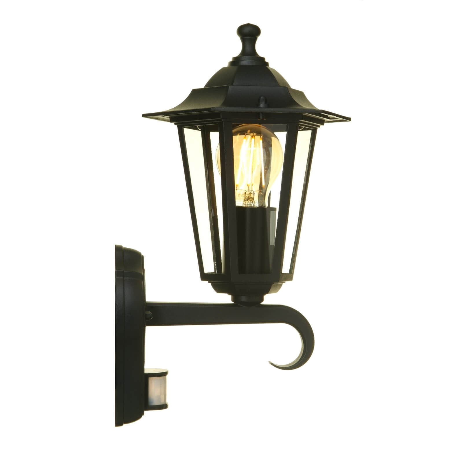 Lutec Corniche Pir Outdoor Wall Lantern Black Lighting, Bl