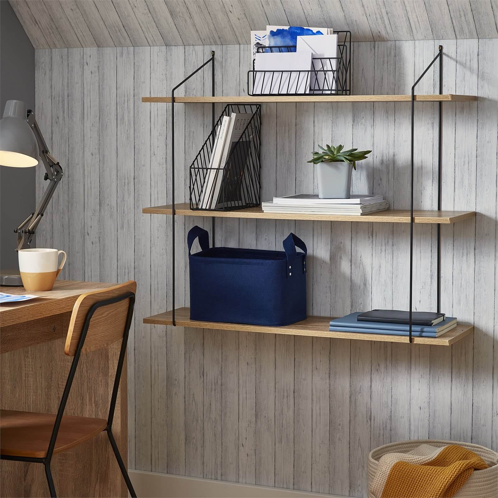 3 Tier Shelf Kit Sanoma Oak & Black Bracket Homebase