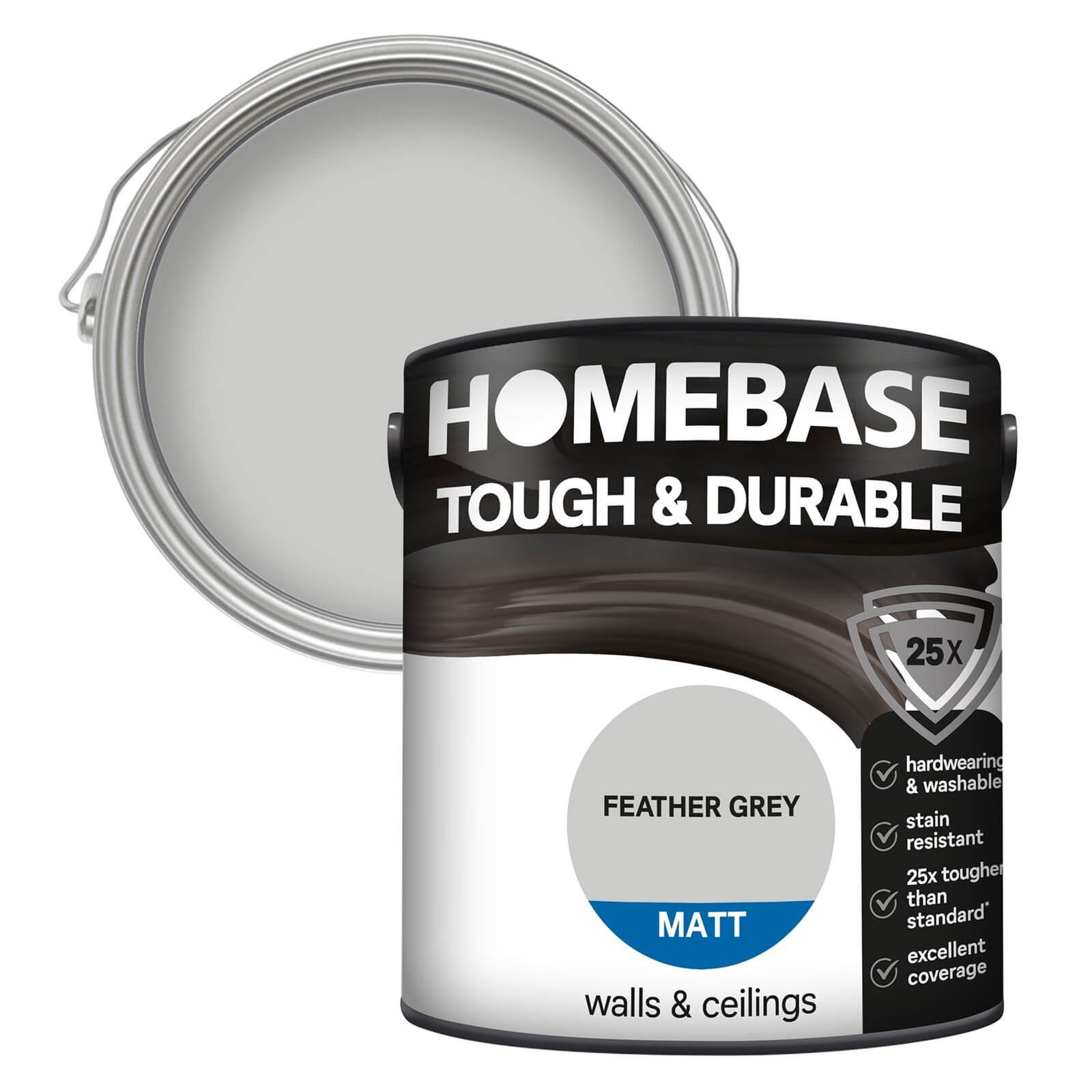 Homebase Tough & Durable Matt Paint Feather Grey 2.5L Homebase